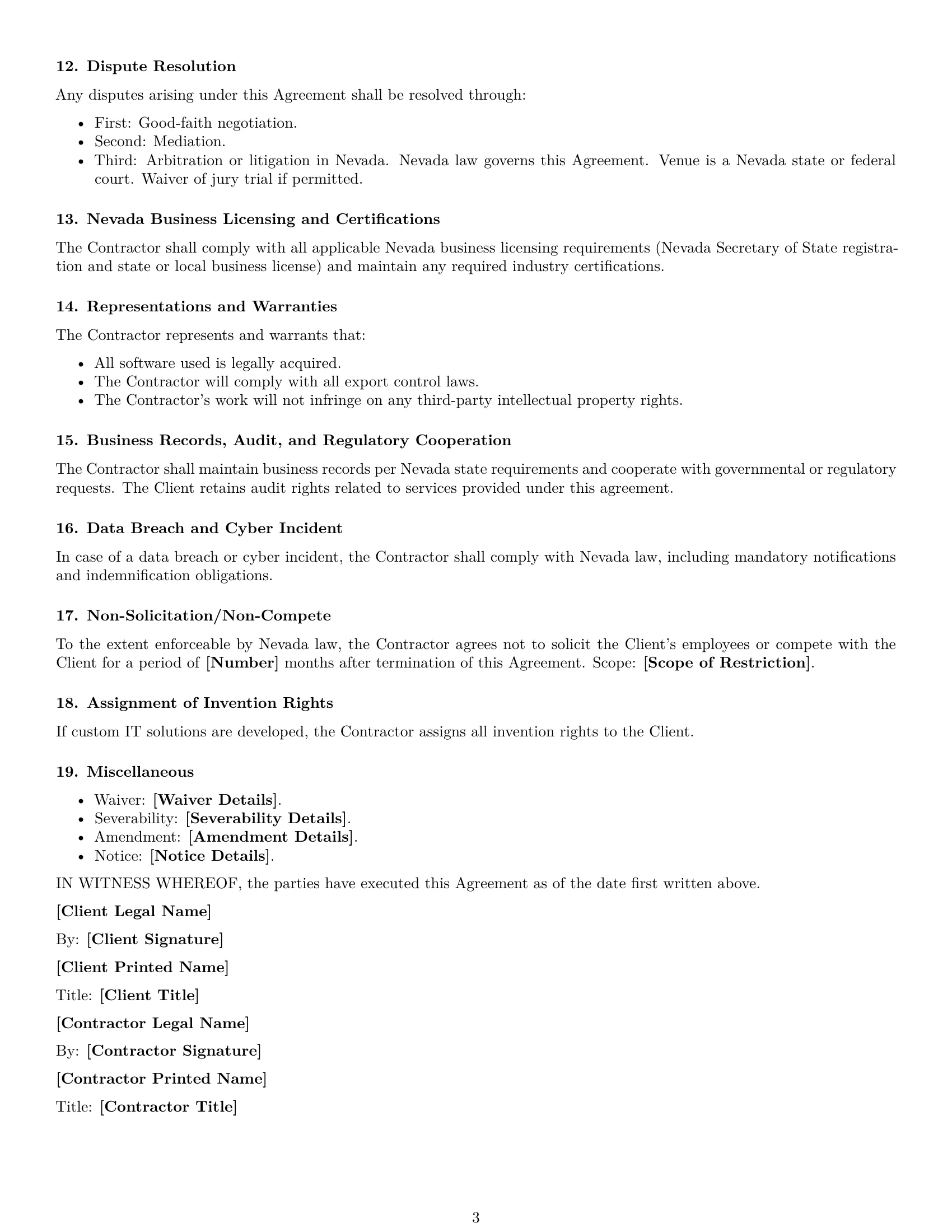 Preview page 3 of Free Nevada IT independent contractor agreement template