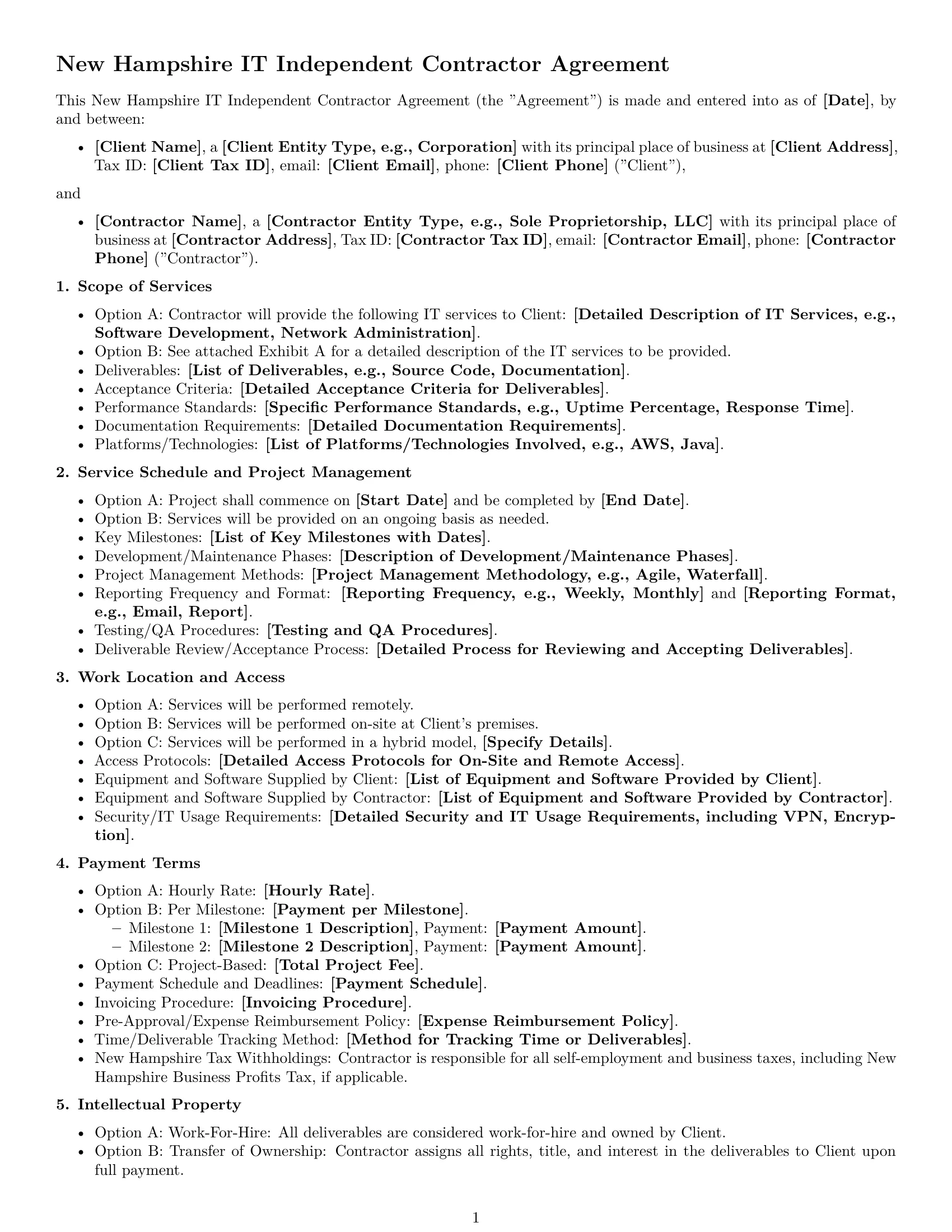 Preview page 1 of Free New Hampshire IT independent contractor agreement template