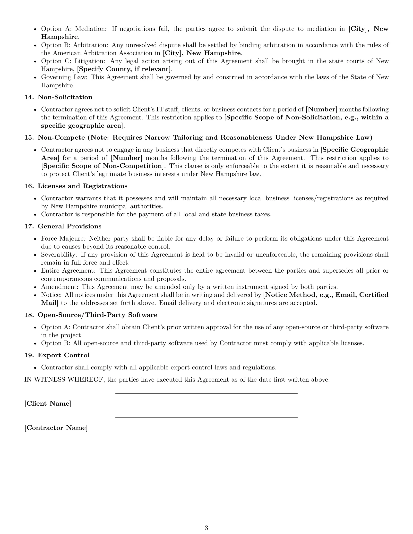 Preview page 3 of Free New Hampshire IT independent contractor agreement template