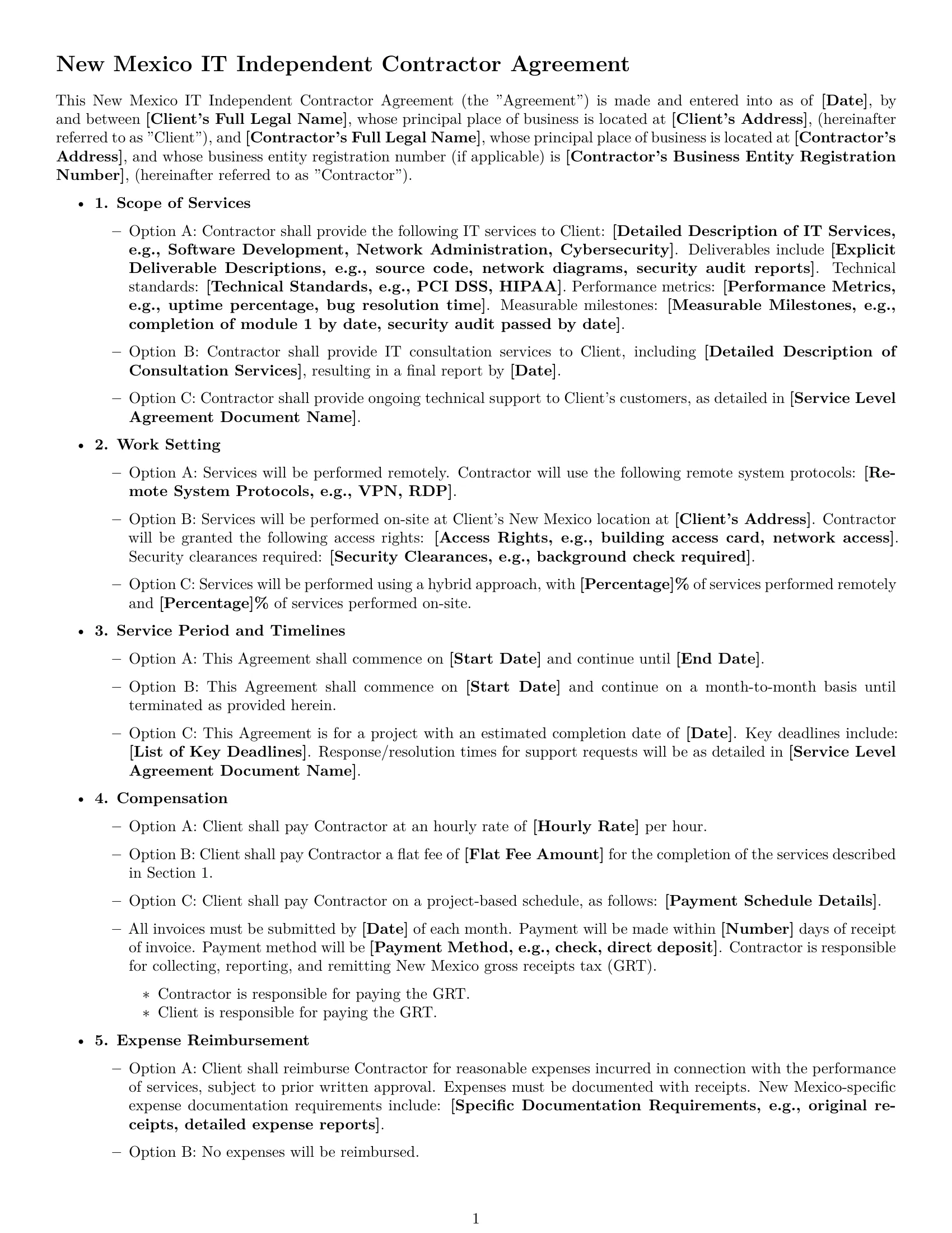 Preview page 1 of Free New Mexico IT independent contractor agreement template