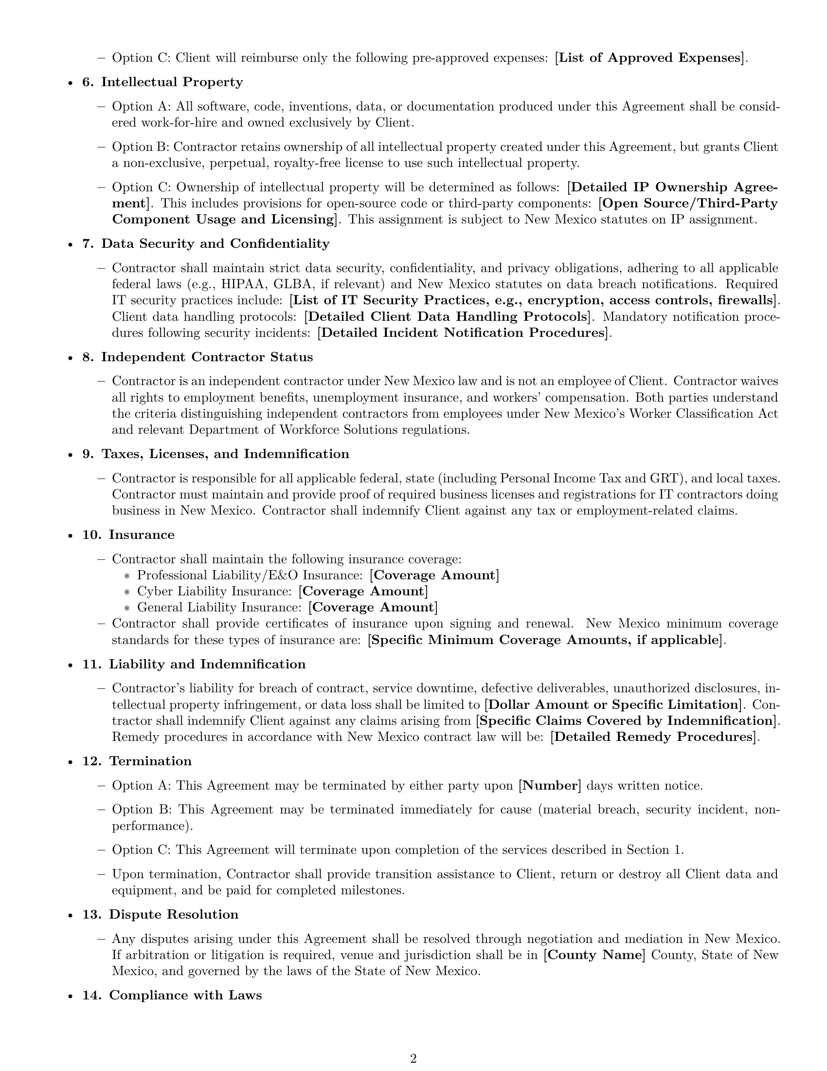 Preview page 2 of Free New Mexico IT independent contractor agreement template