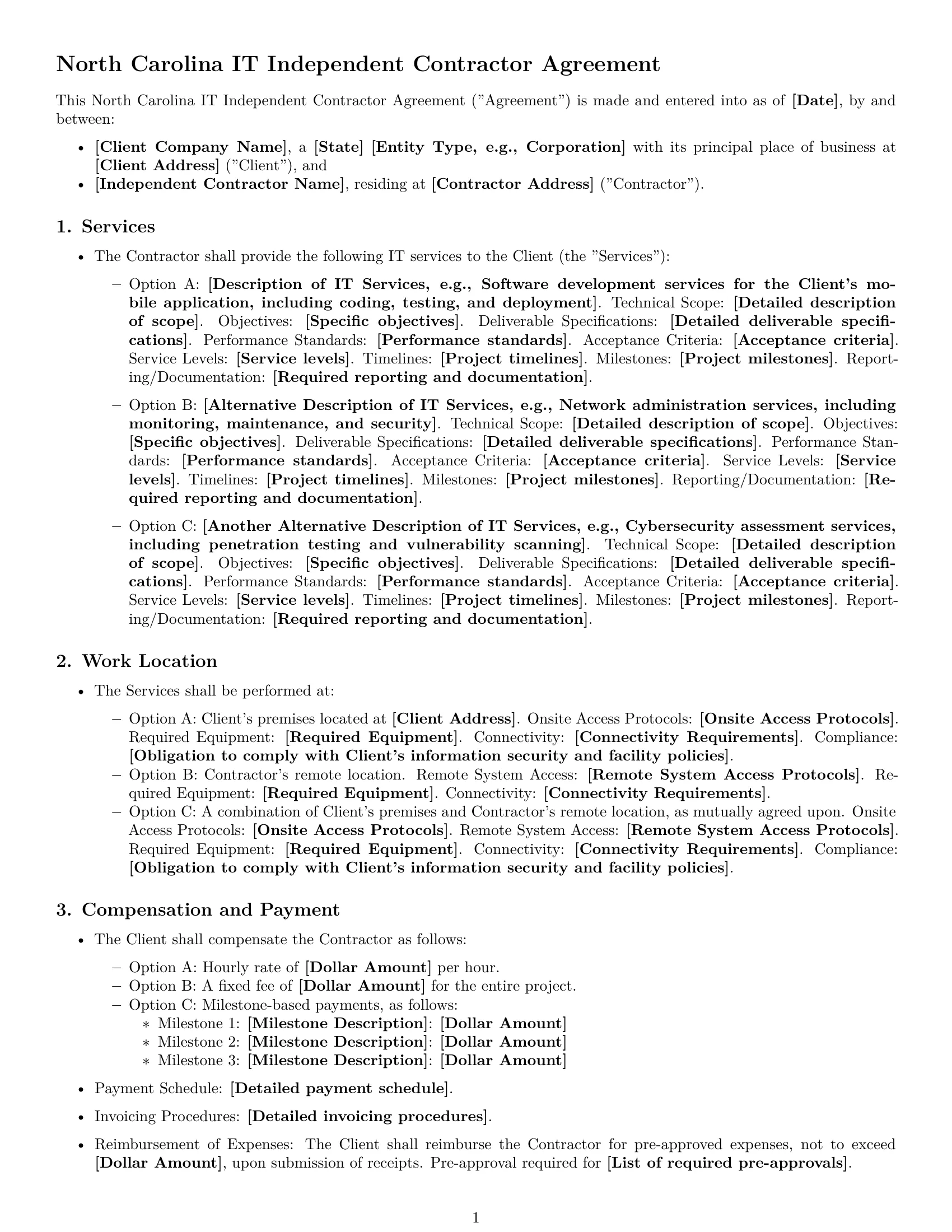 Preview page 1 of Free North Carolina IT independent contractor agreement template