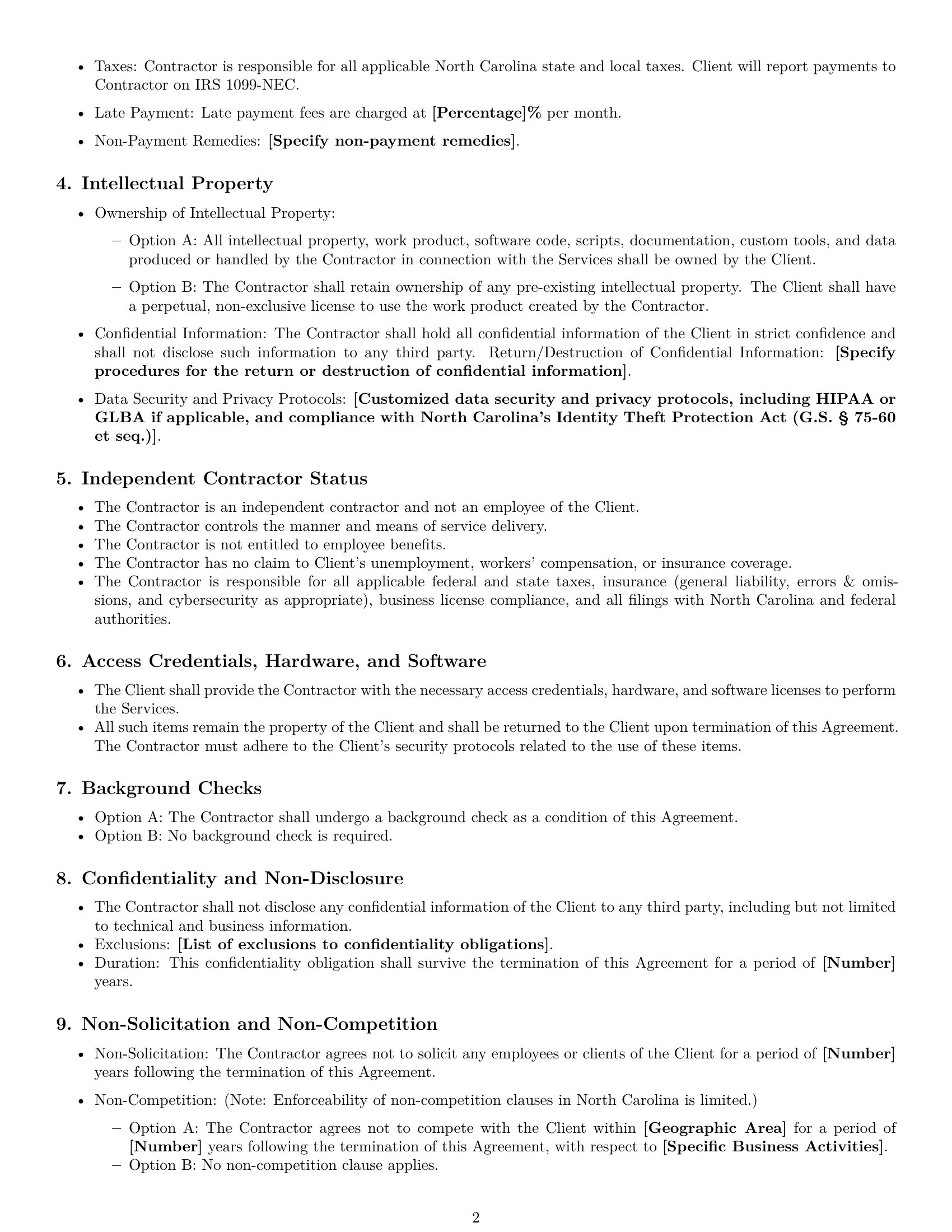 Preview page 2 of Free North Carolina IT independent contractor agreement template