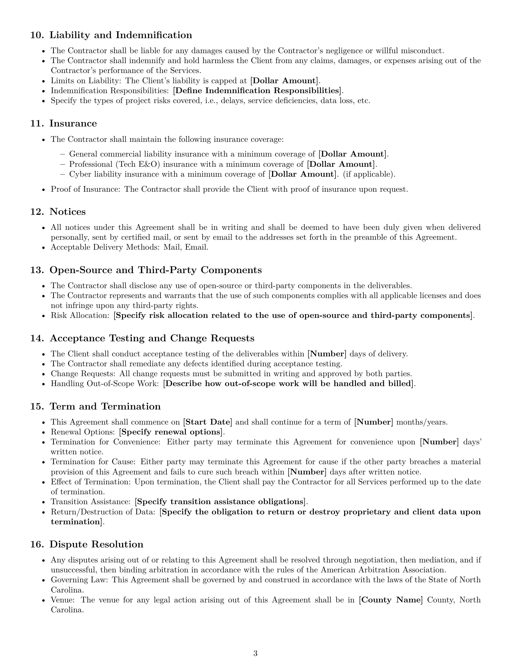 Preview page 3 of Free North Carolina IT independent contractor agreement template