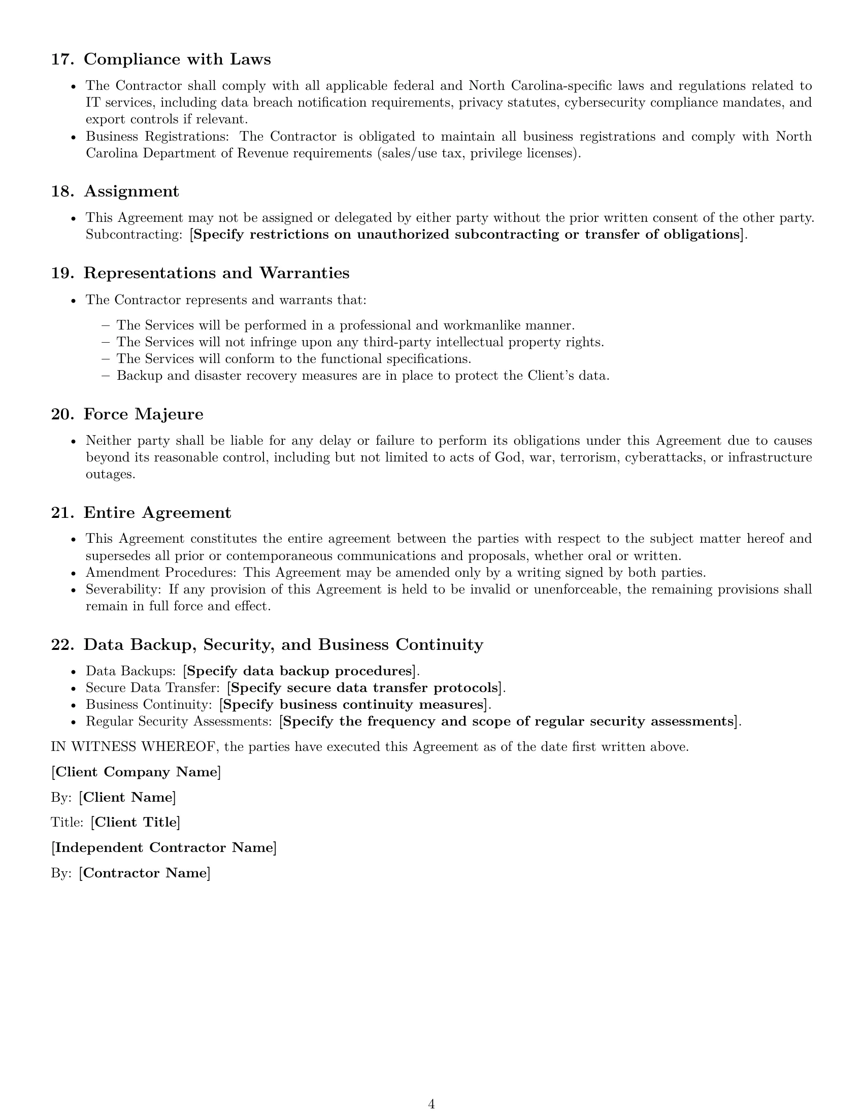 Preview page 4 of Free North Carolina IT independent contractor agreement template