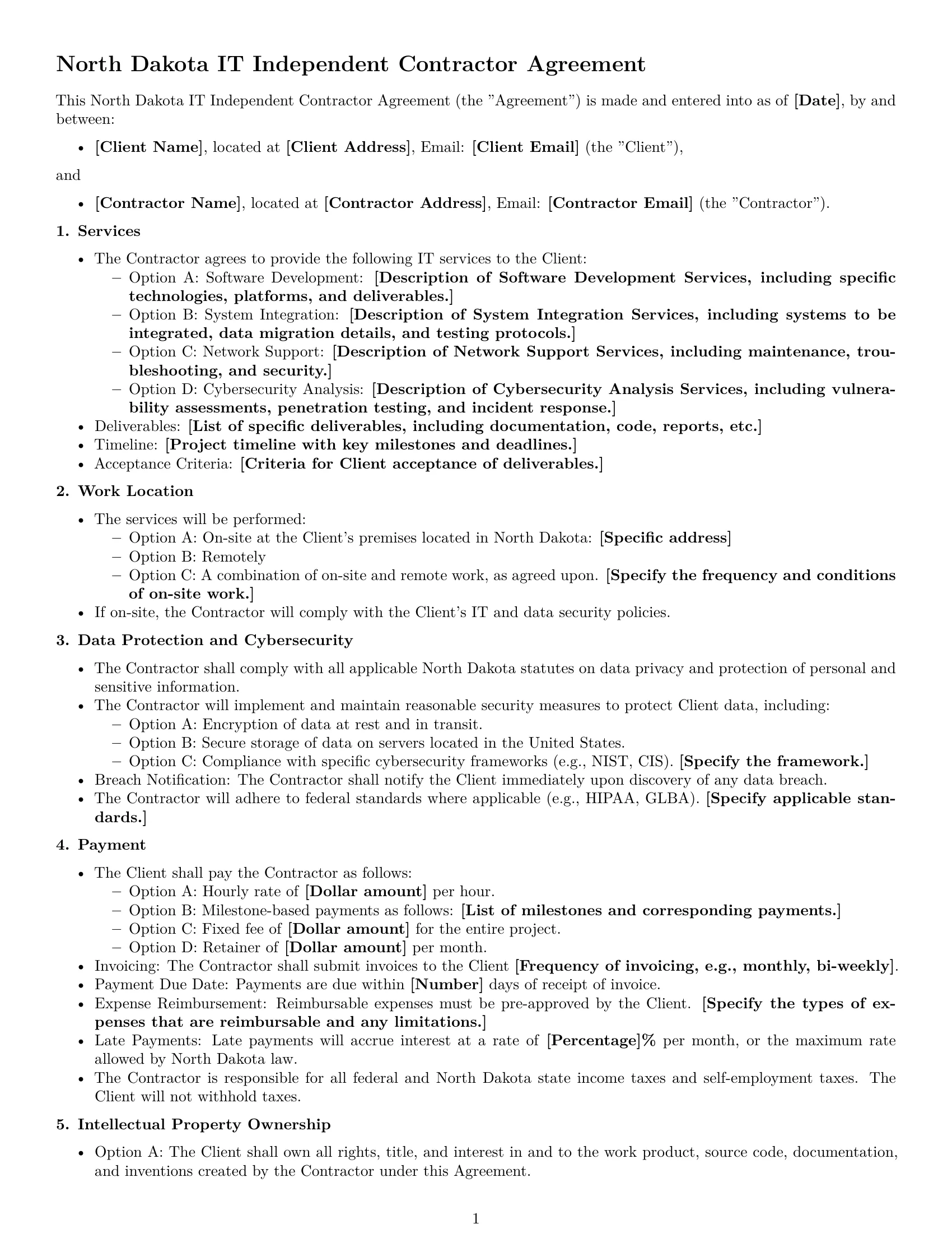 Preview page 1 of Free North Dakota IT independent contractor agreement template
