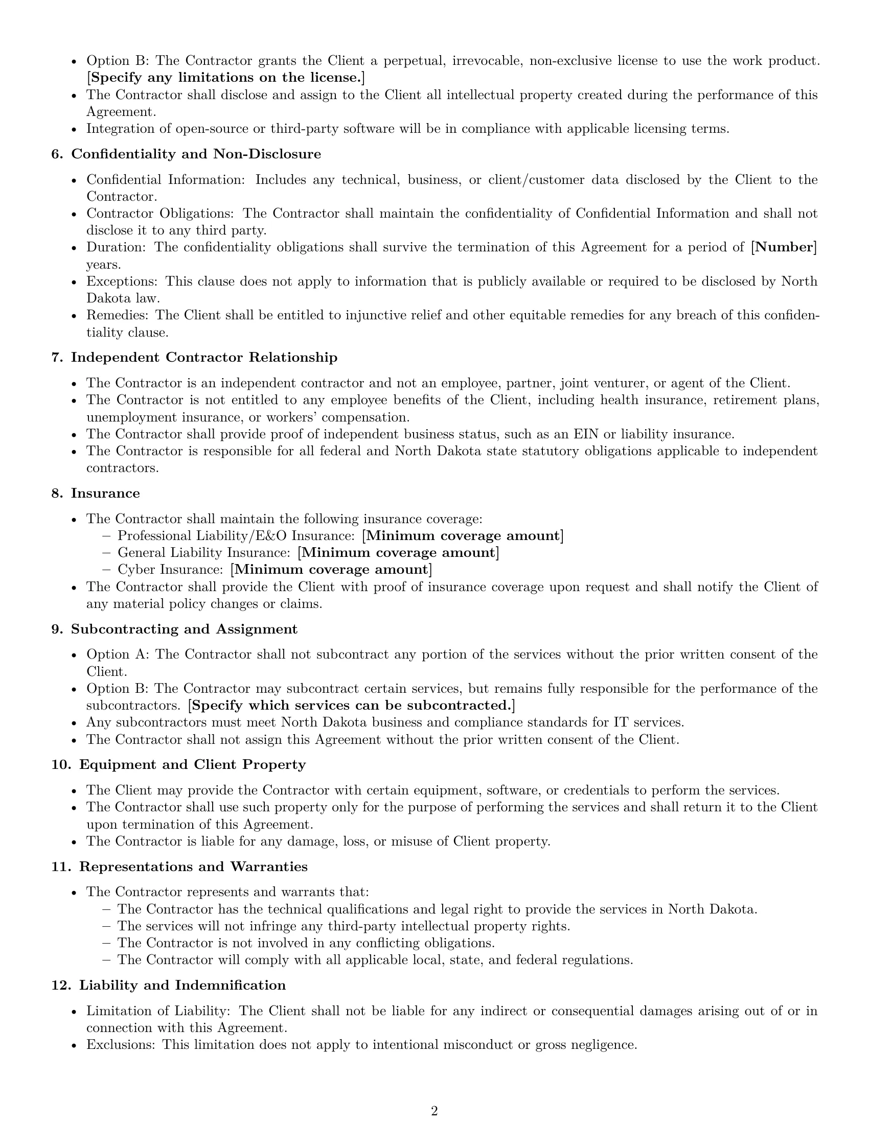 Preview page 2 of Free North Dakota IT independent contractor agreement template