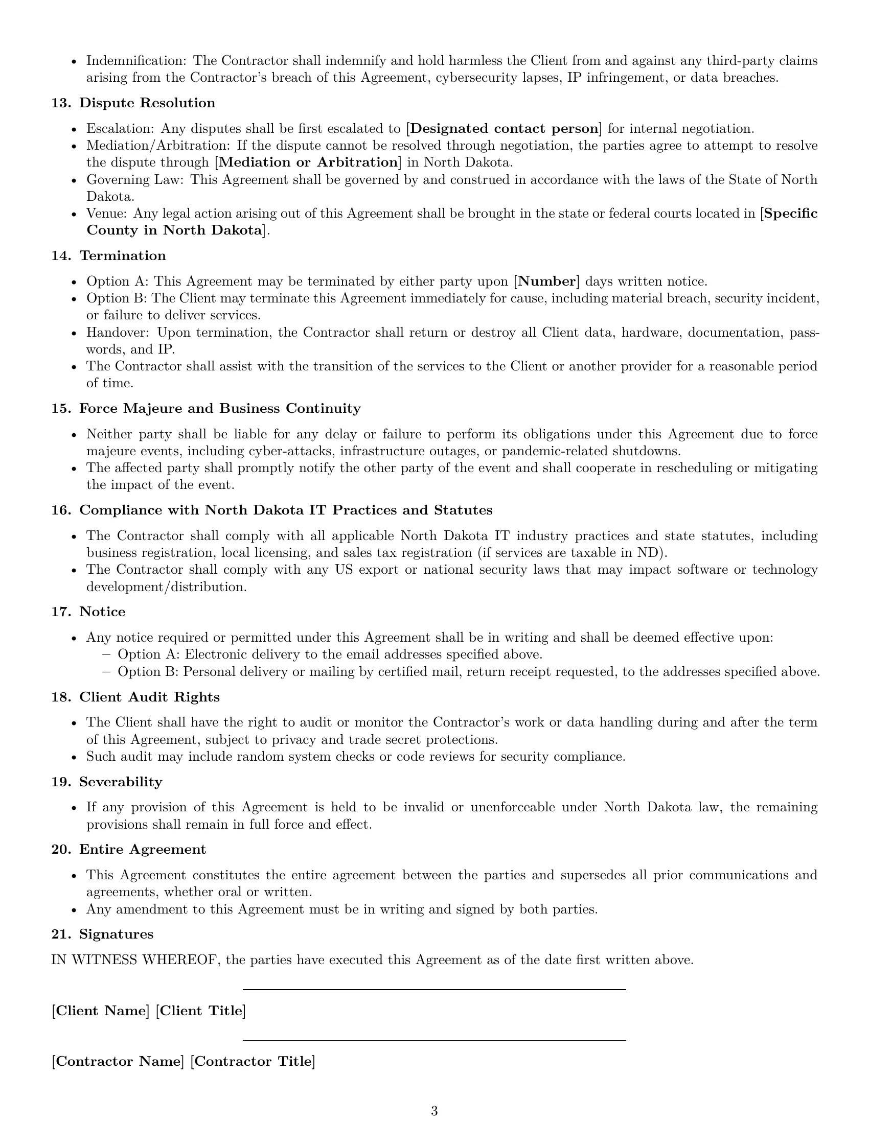 Preview page 3 of Free North Dakota IT independent contractor agreement template