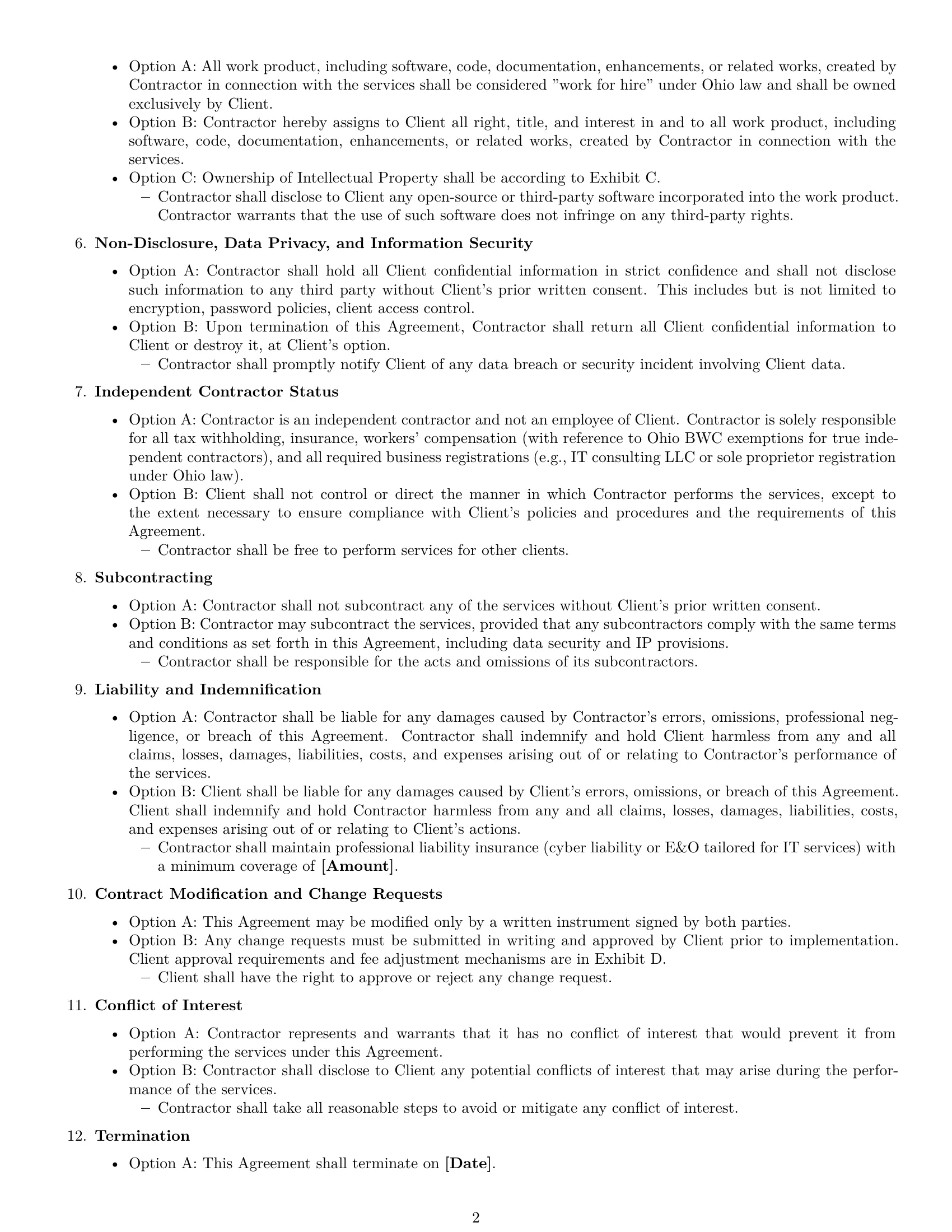 Preview page 2 of Free Ohio IT independent contractor agreement template