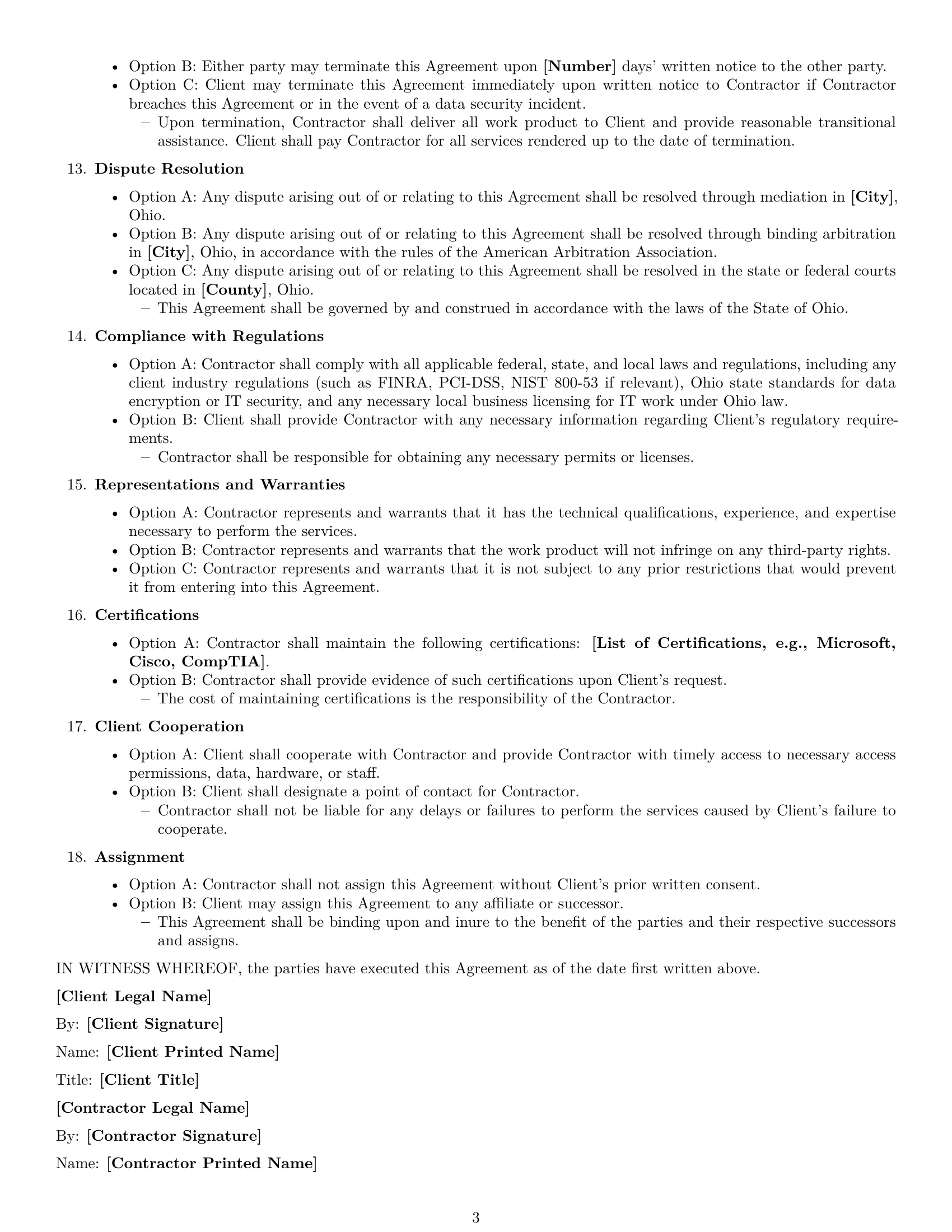 Preview page 3 of Free Ohio IT independent contractor agreement template