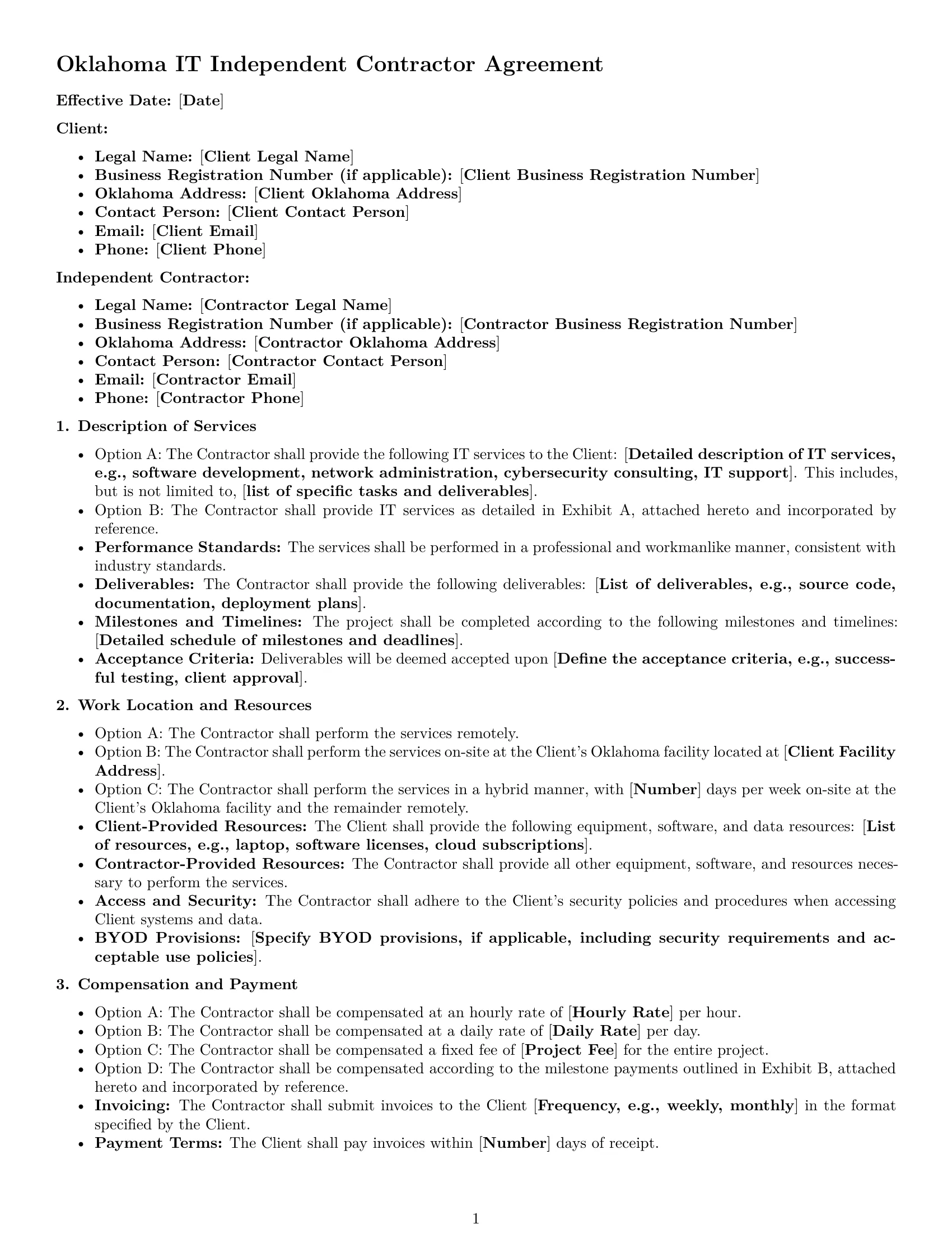 Preview page 1 of Free Oklahoma IT independent contractor agreement template