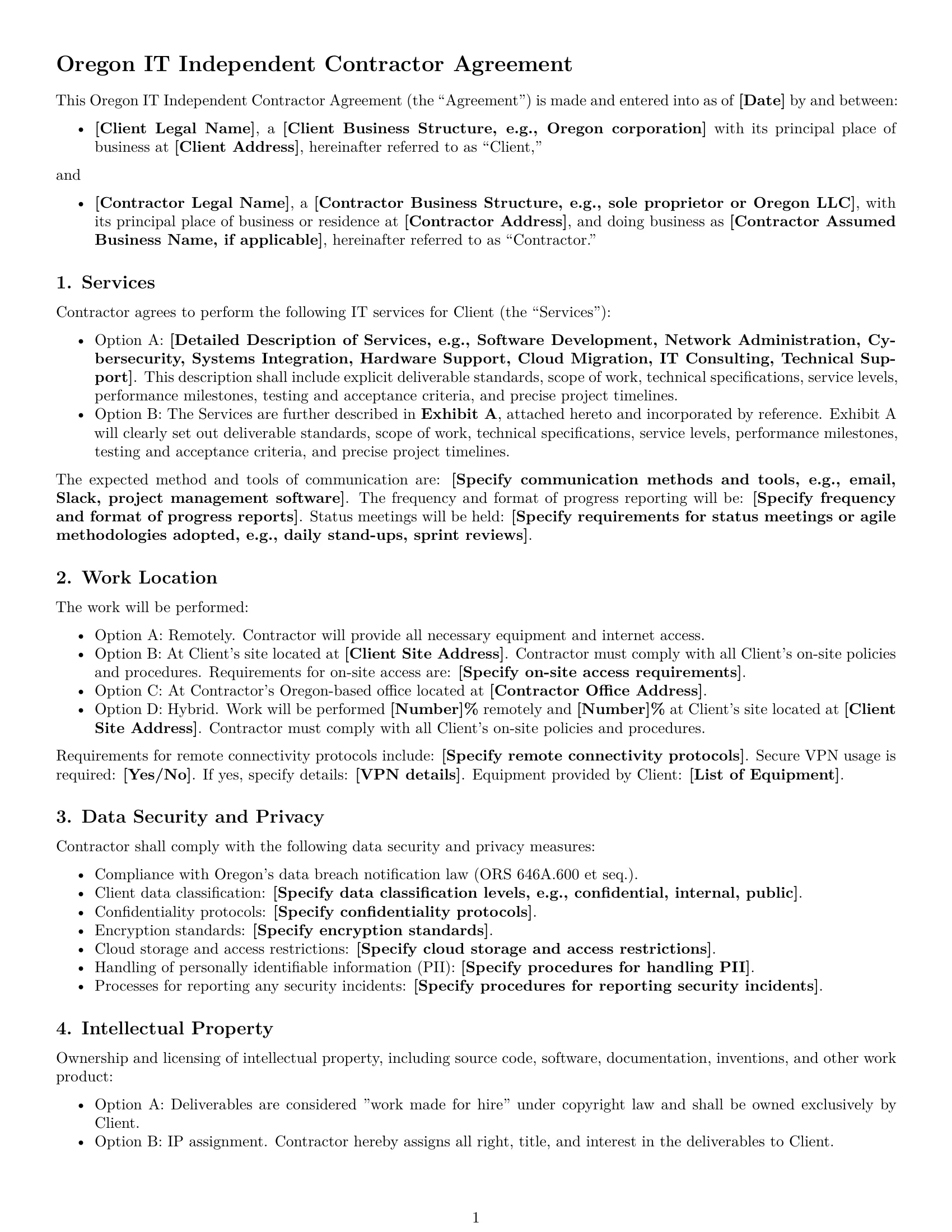 Preview page 1 of Free Oregon IT independent contractor agreement template