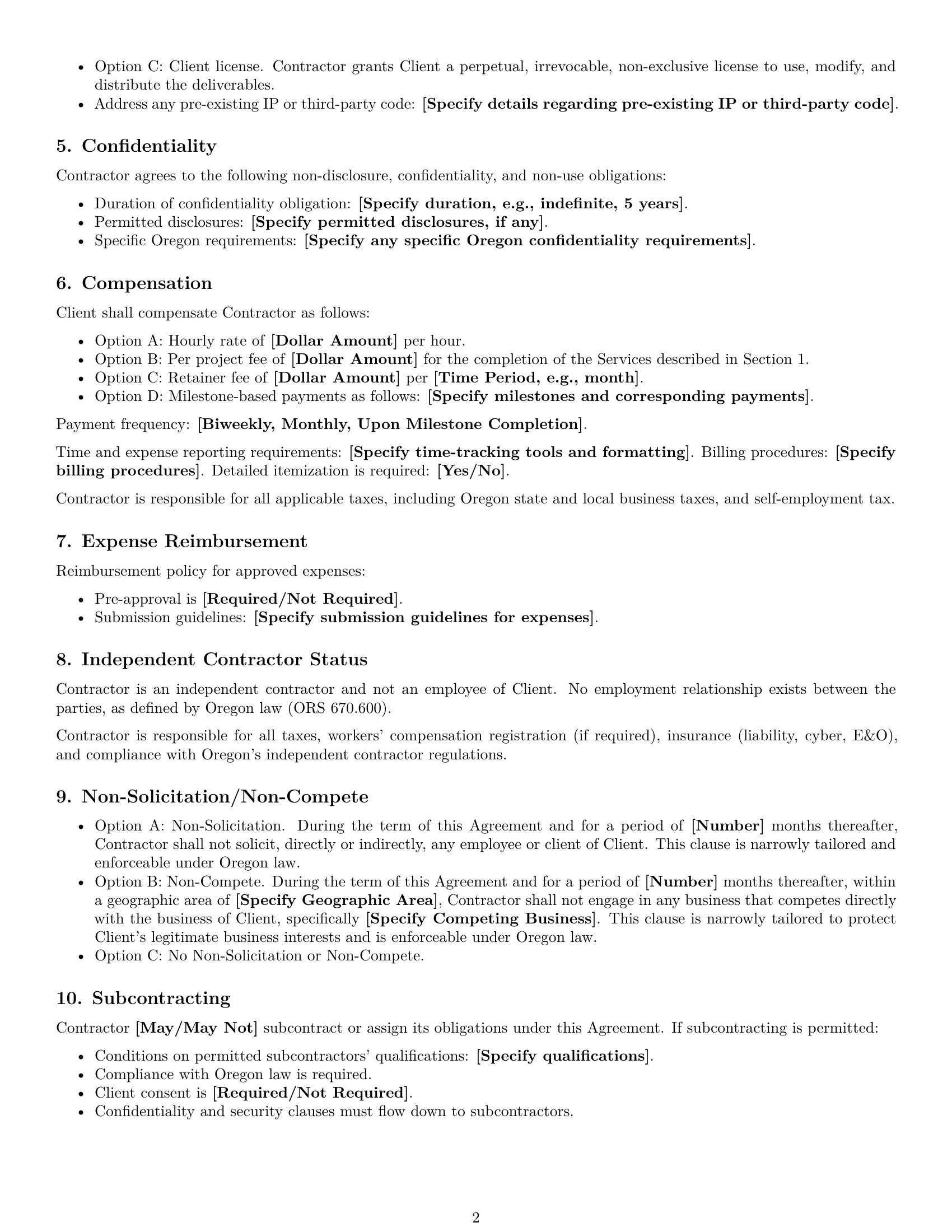 Preview page 2 of Free Oregon IT independent contractor agreement template