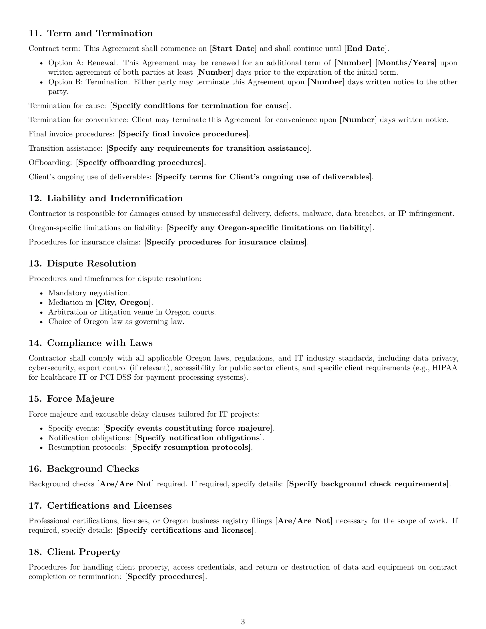 Preview page 3 of Free Oregon IT independent contractor agreement template