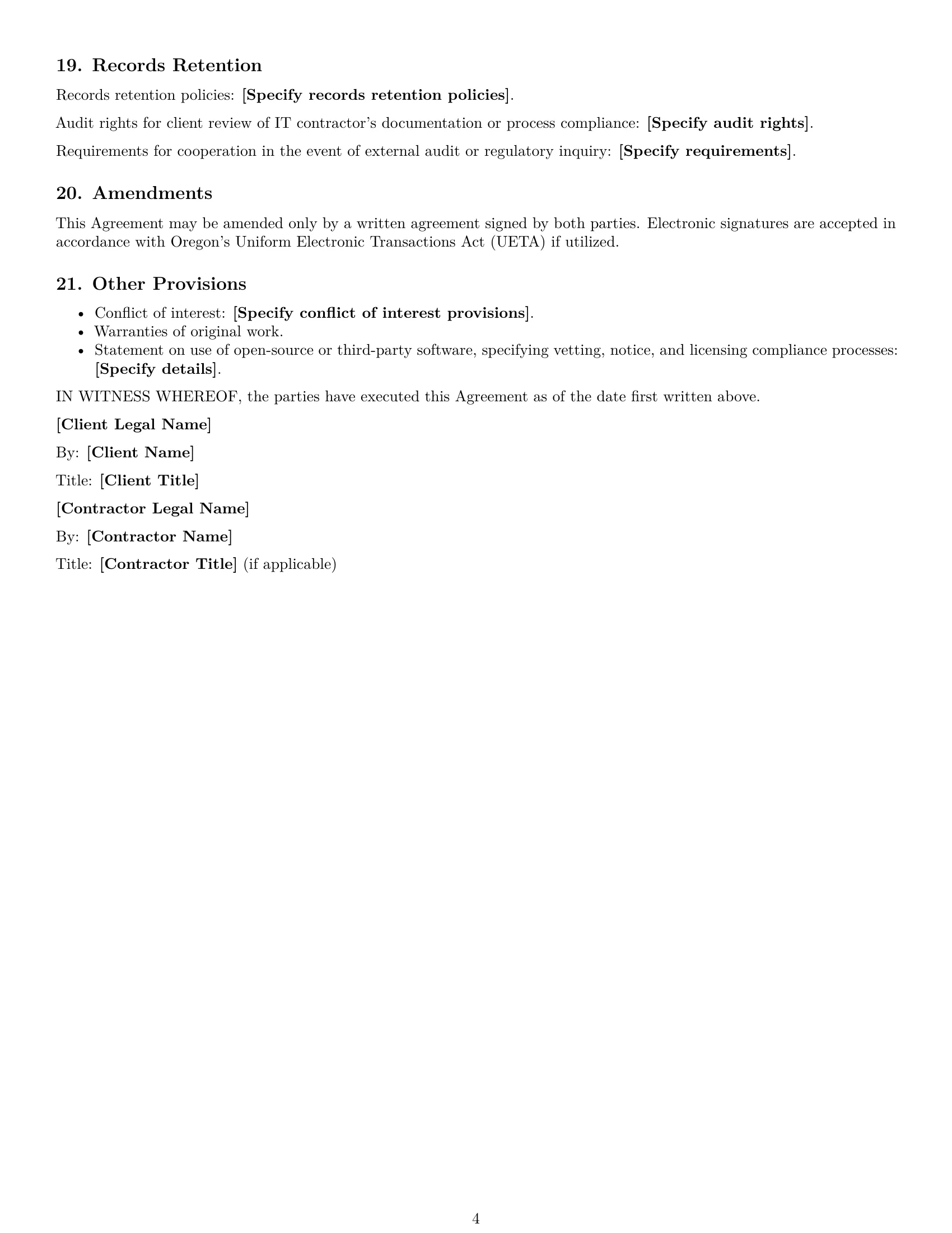 Preview page 4 of Free Oregon IT independent contractor agreement template