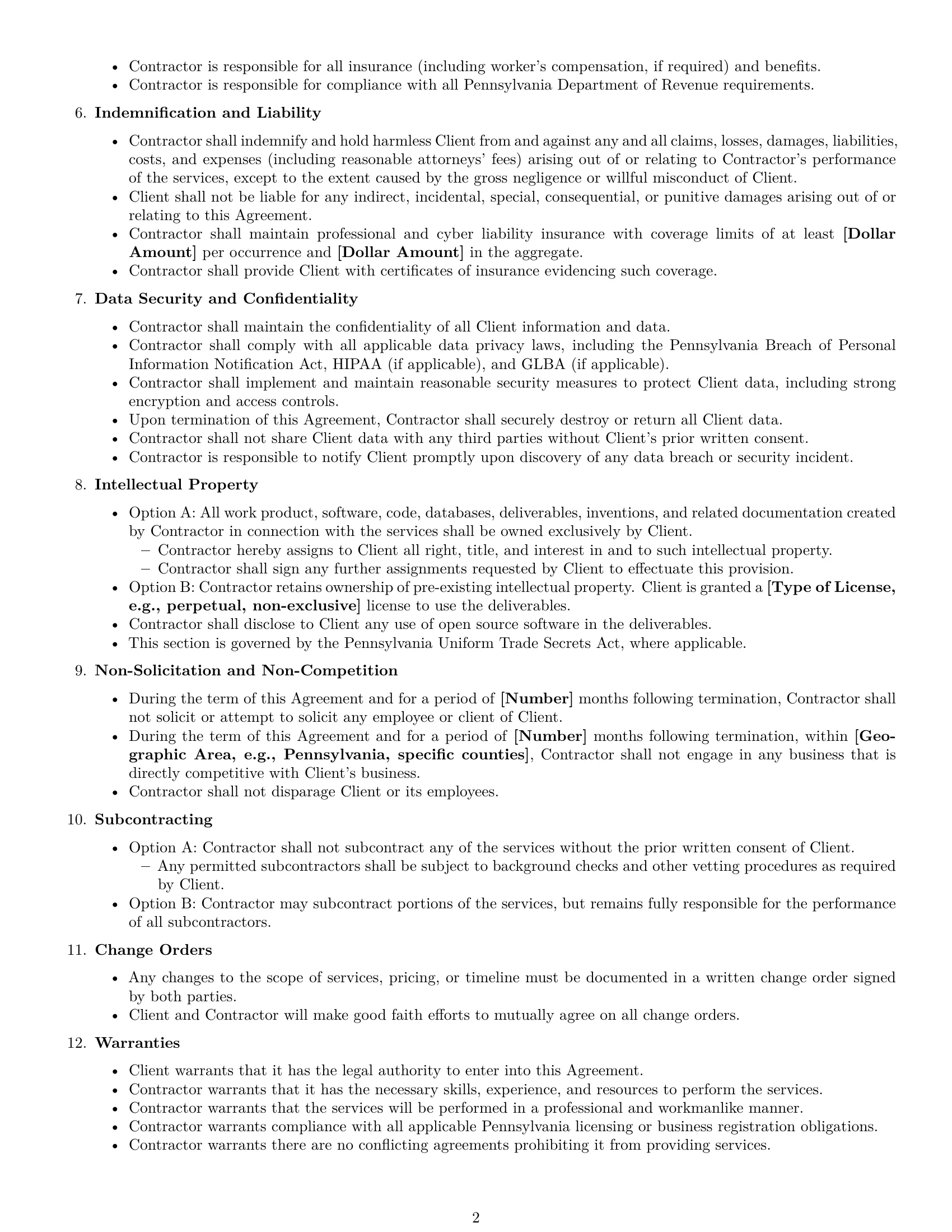 Preview page 2 of Free Pennsylvania IT independent contractor agreement template