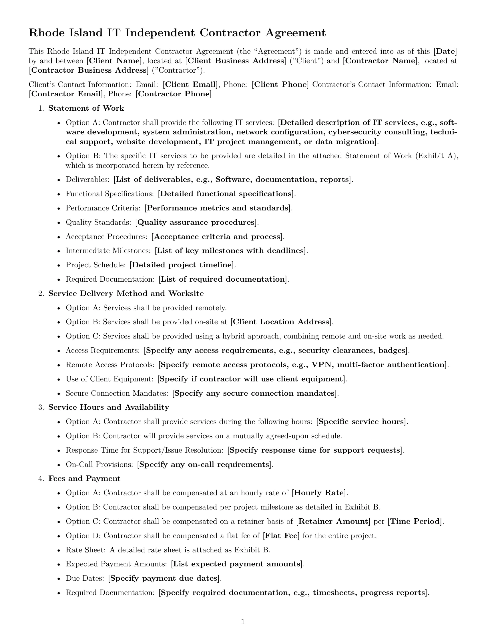Preview page 1 of Free Rhode Island IT independent contractor agreement template