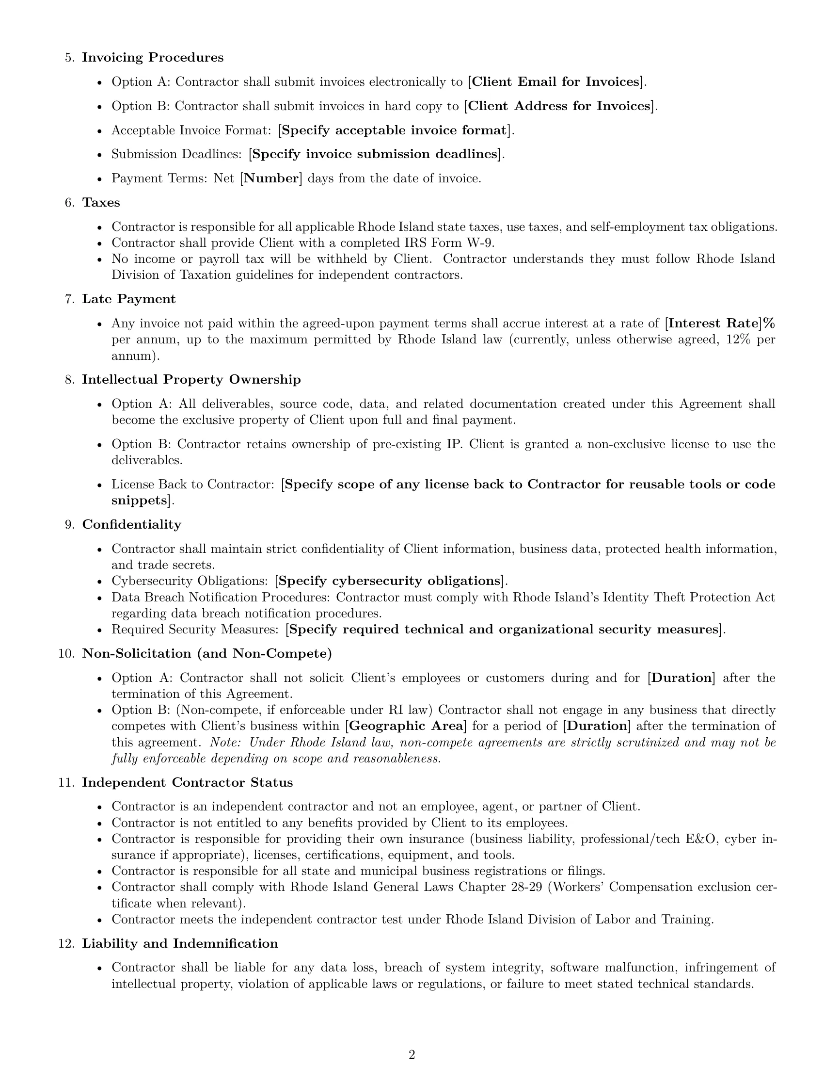 Preview page 2 of Free Rhode Island IT independent contractor agreement template