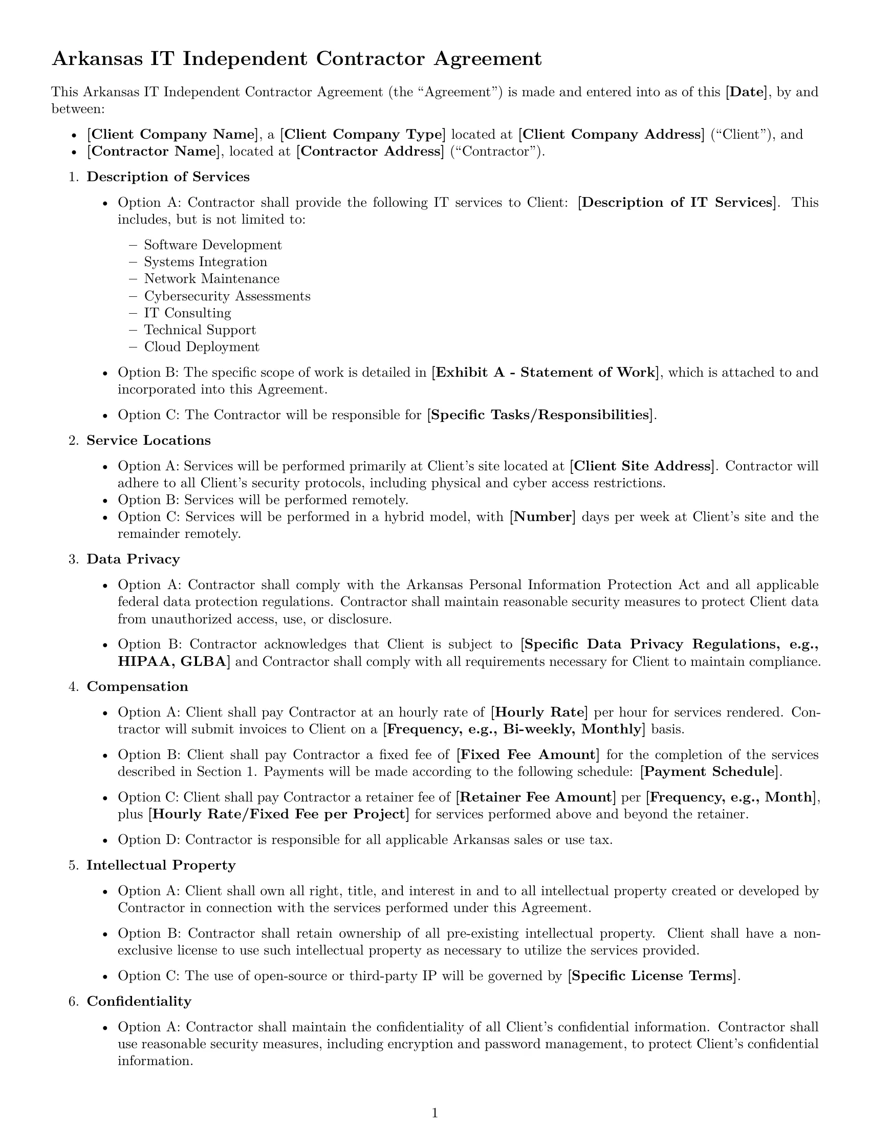 Preview page 1 of Free Arkansas IT independent contractor agreement template