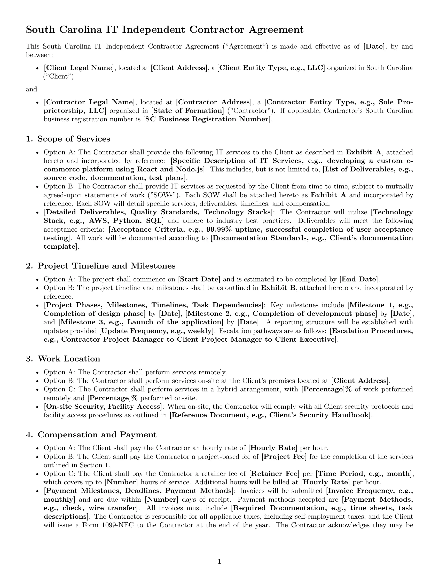 Preview page 1 of Free South Carolina IT independent contractor agreement template