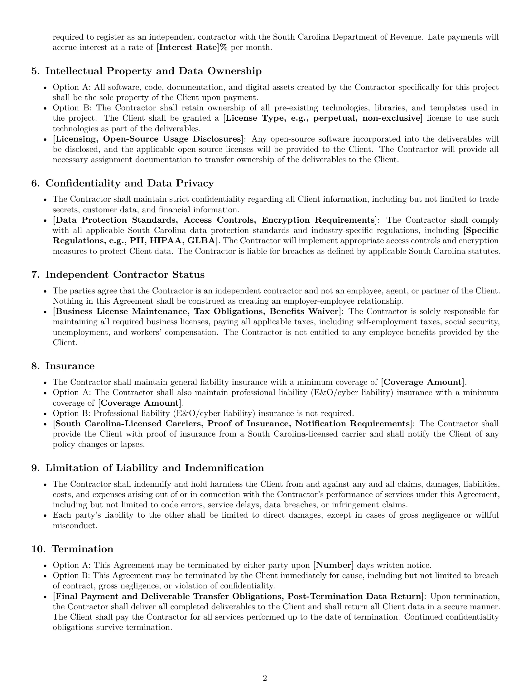 Preview page 2 of Free South Carolina IT independent contractor agreement template