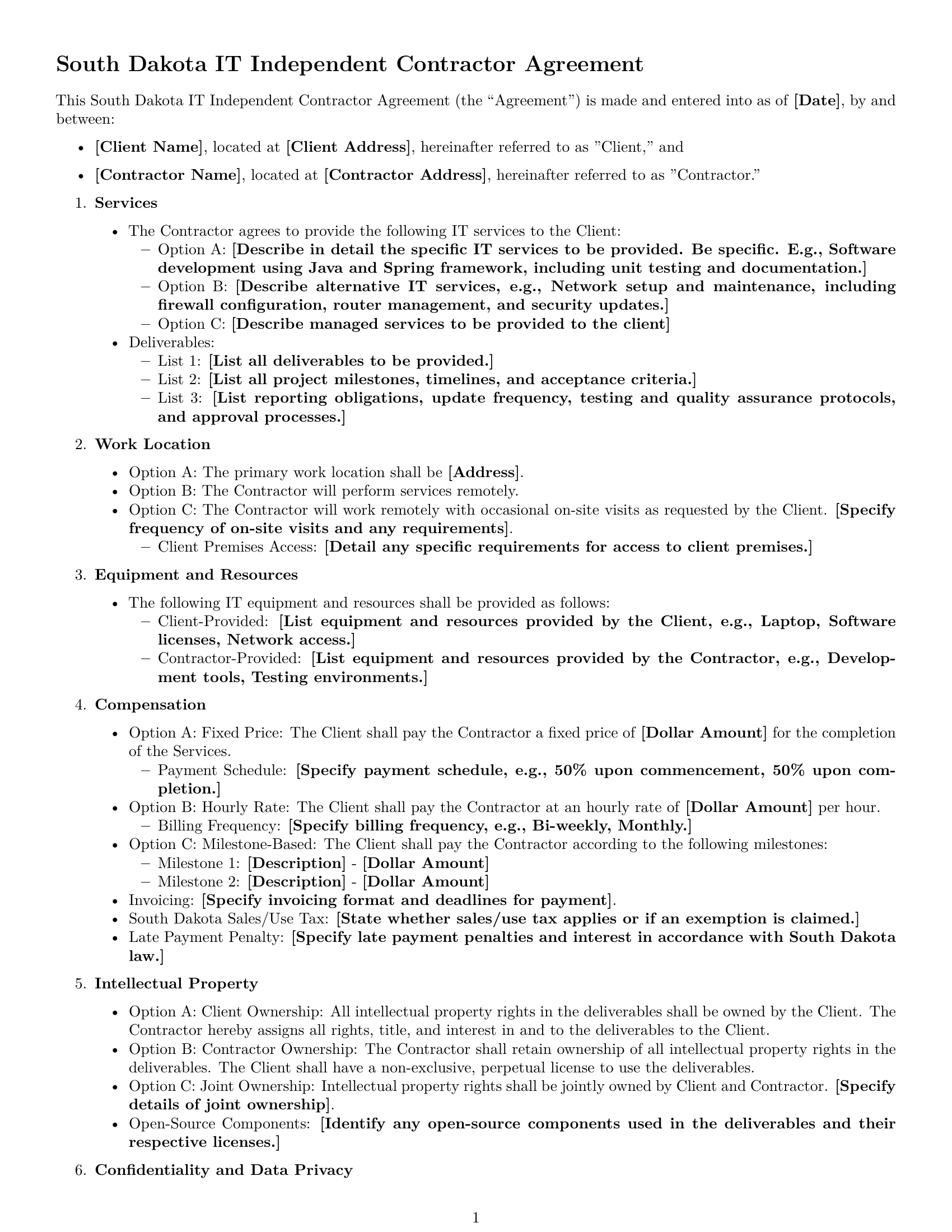 Preview page 1 of Free South Dakota IT independent contractor agreement template
