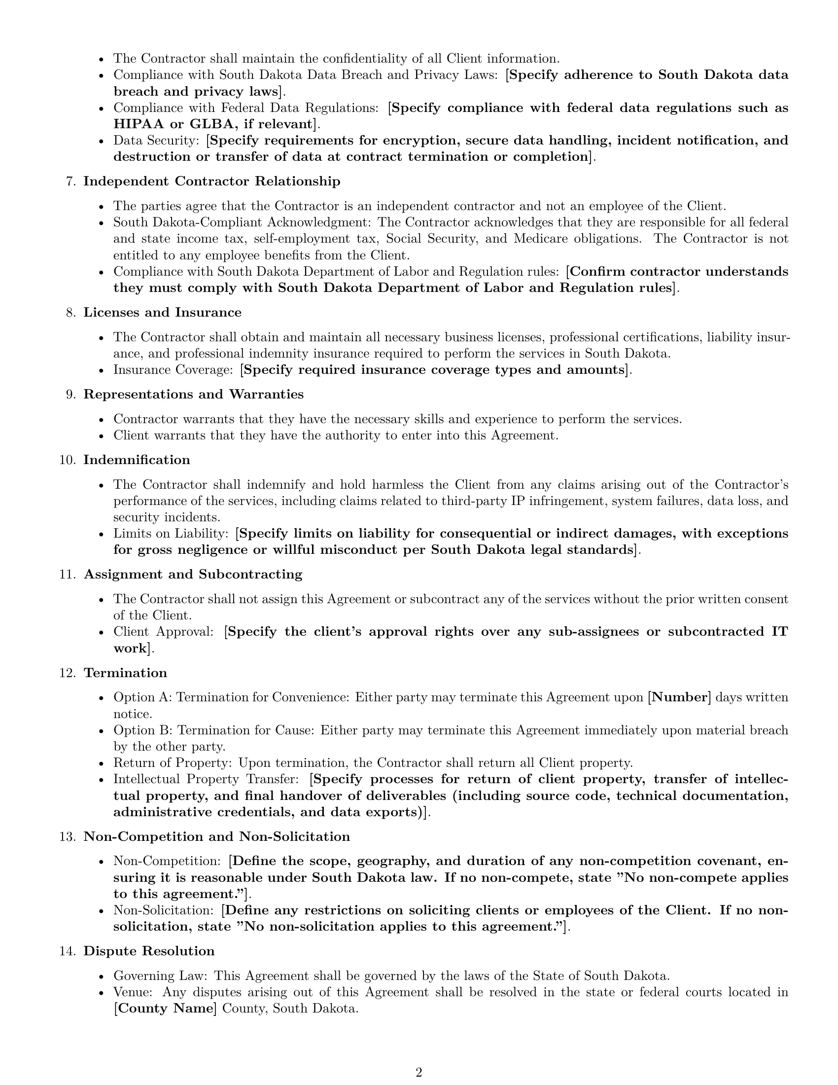 Preview page 2 of Free South Dakota IT independent contractor agreement template