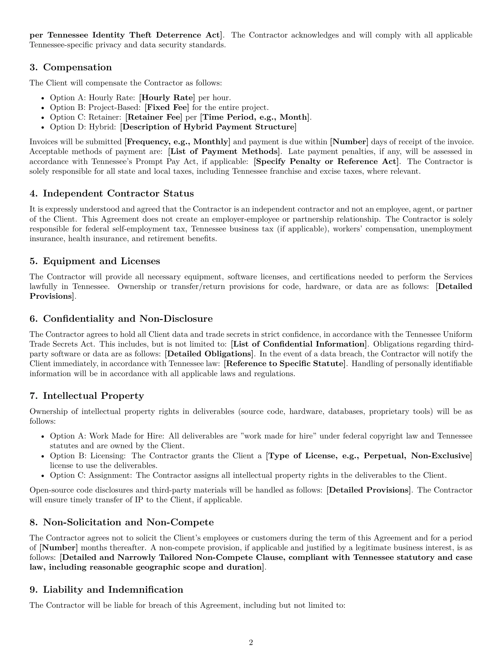 Preview page 2 of Free Tennessee IT independent contractor agreement template