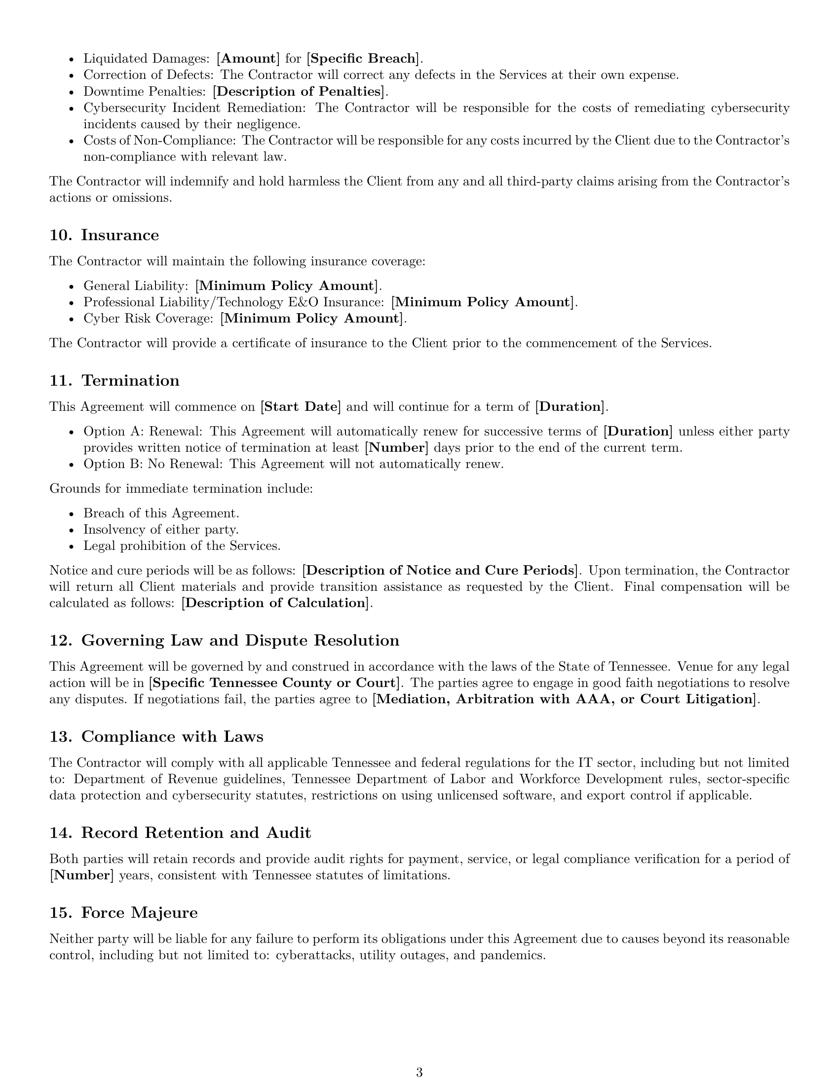 Preview page 3 of Free Tennessee IT independent contractor agreement template