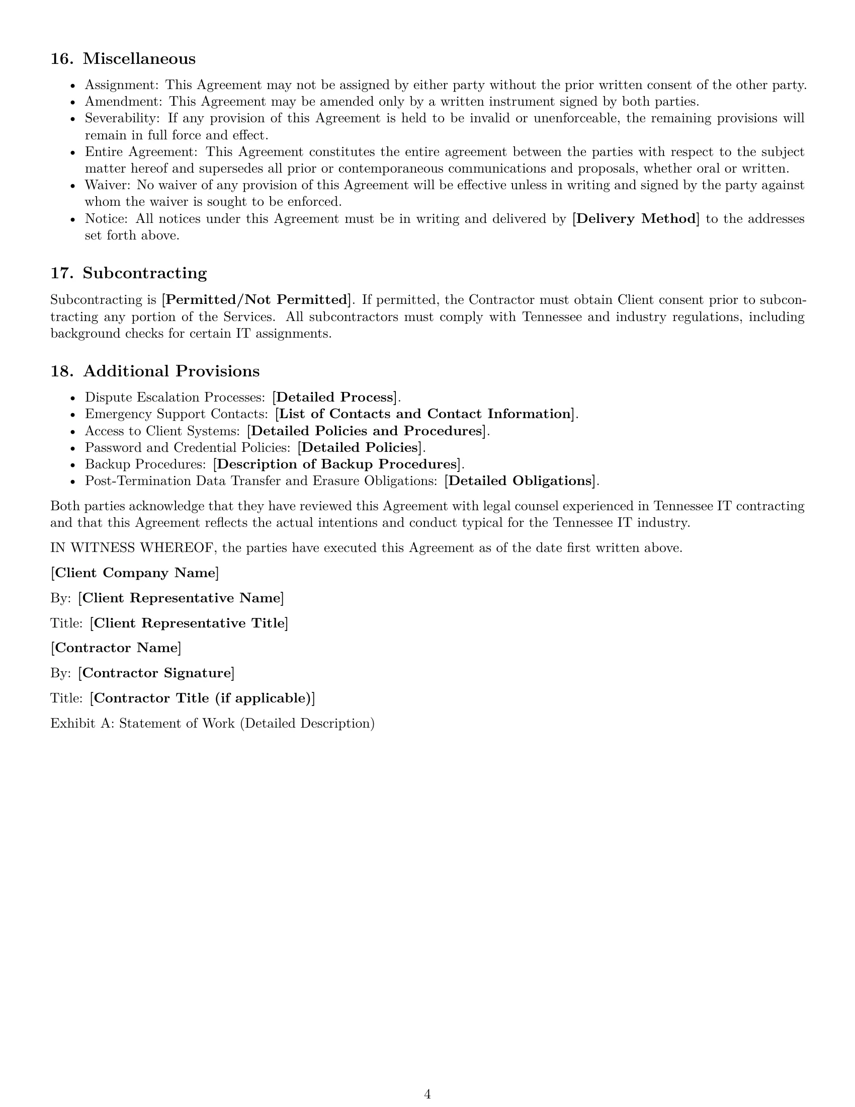 Preview page 4 of Free Tennessee IT independent contractor agreement template