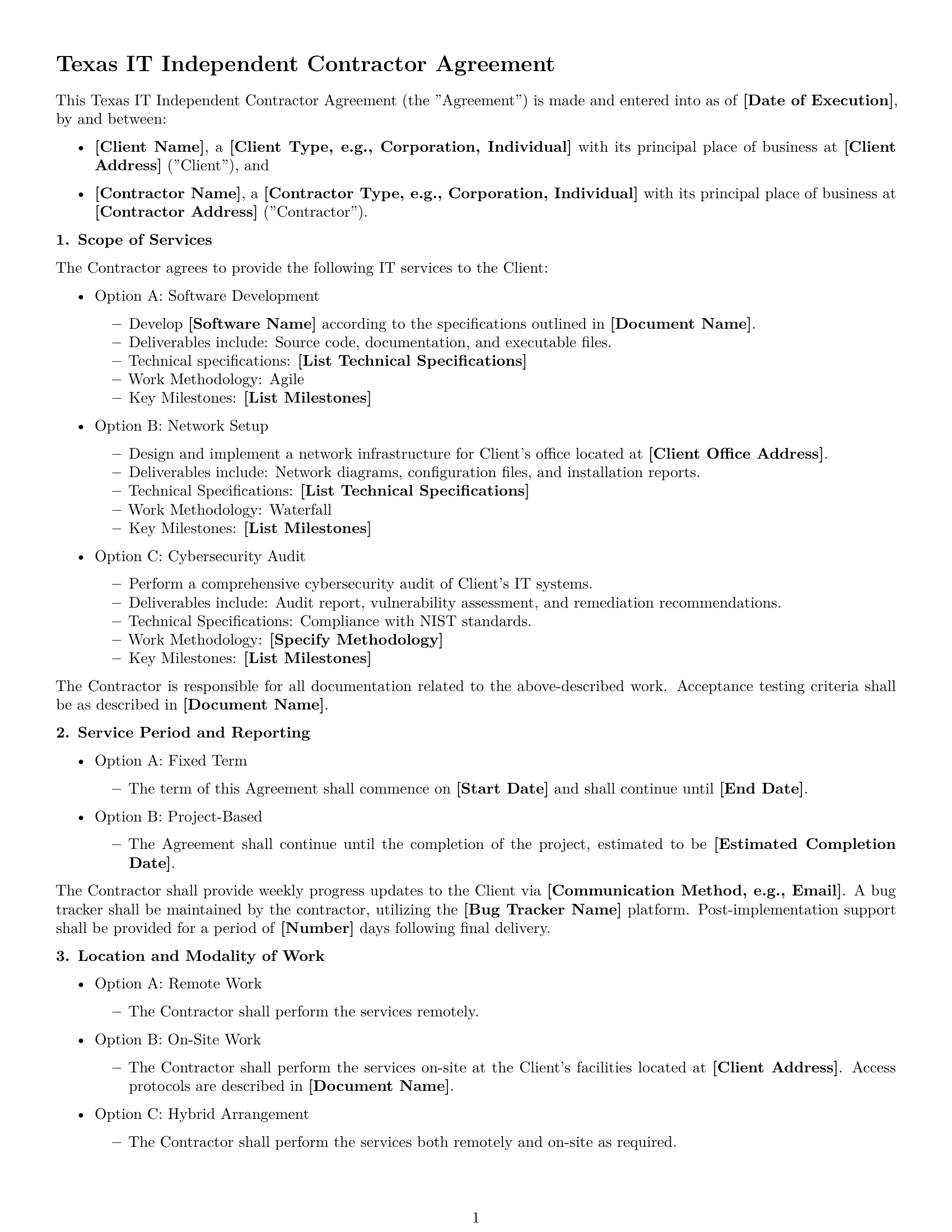 Preview page 1 of Free Texas IT independent contractor agreement template