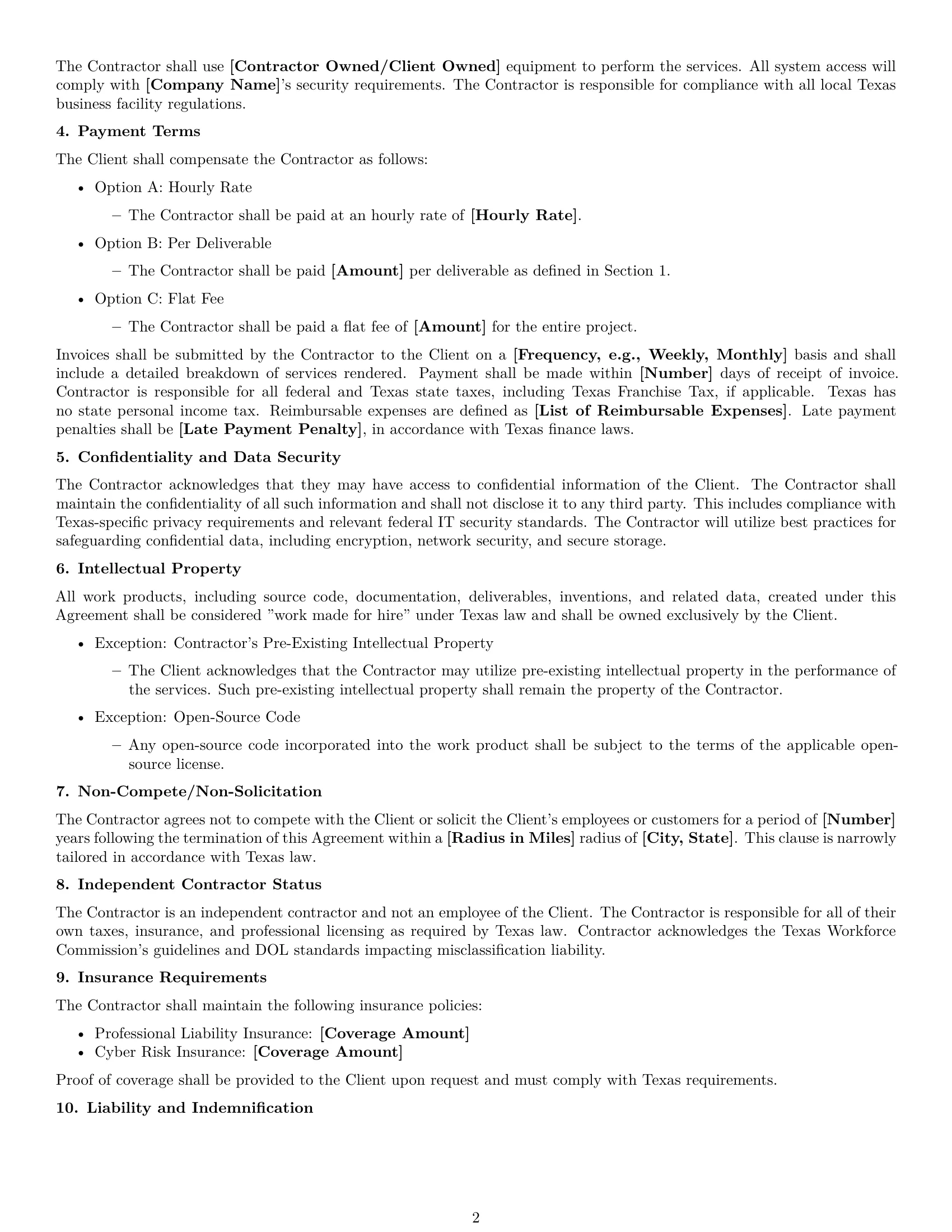 Preview page 2 of Free Texas IT independent contractor agreement template