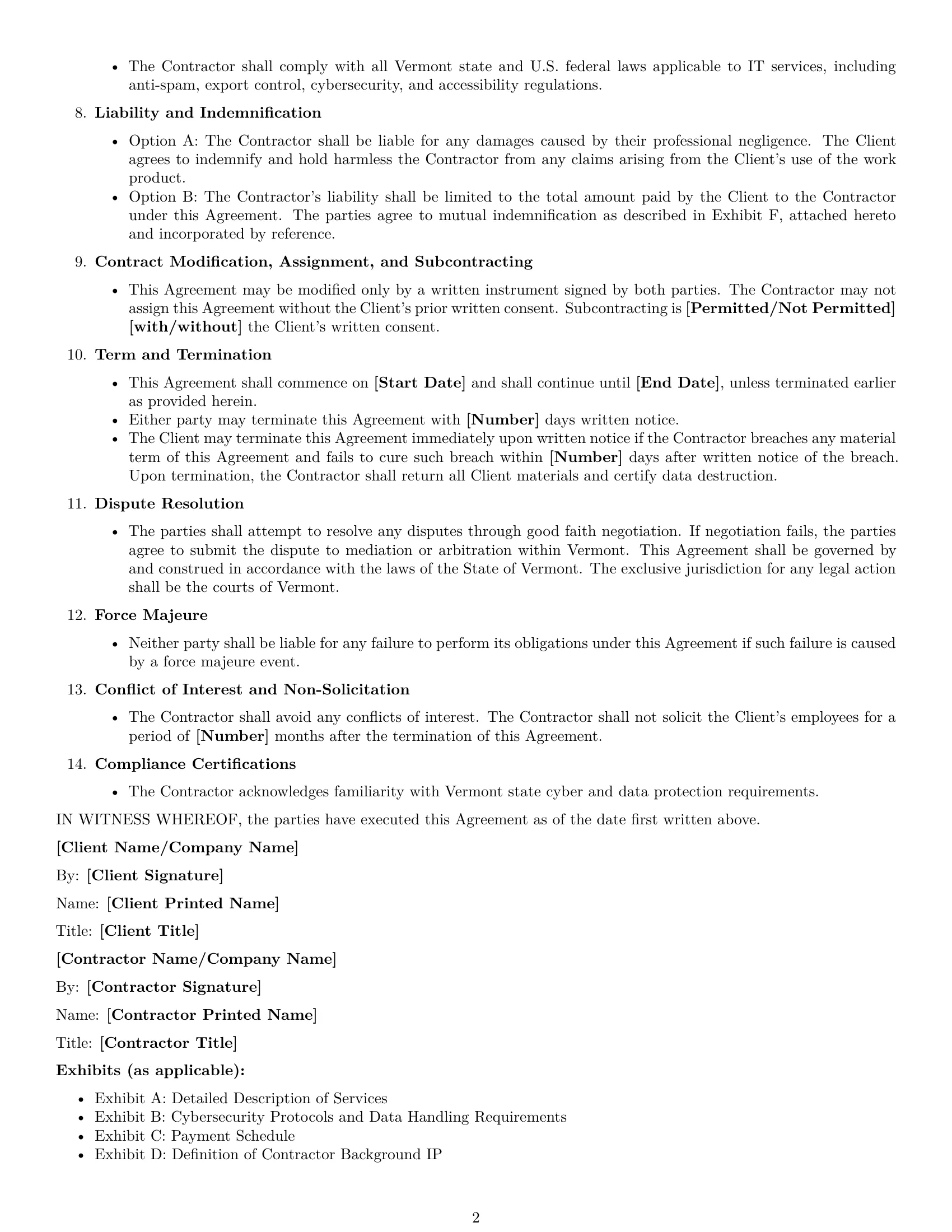 Preview page 2 of Free Vermont IT independent contractor agreement template