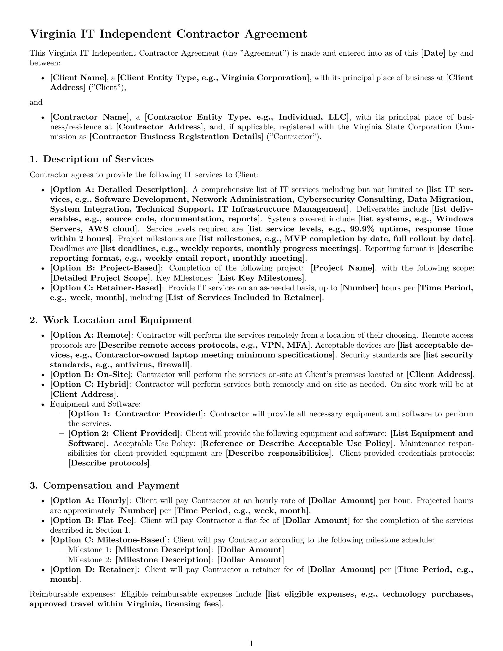 Preview page 1 of Free Virginia IT independent contractor agreement template
