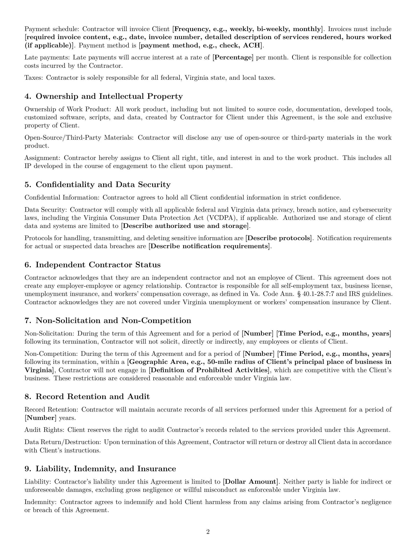Preview page 2 of Free Virginia IT independent contractor agreement template