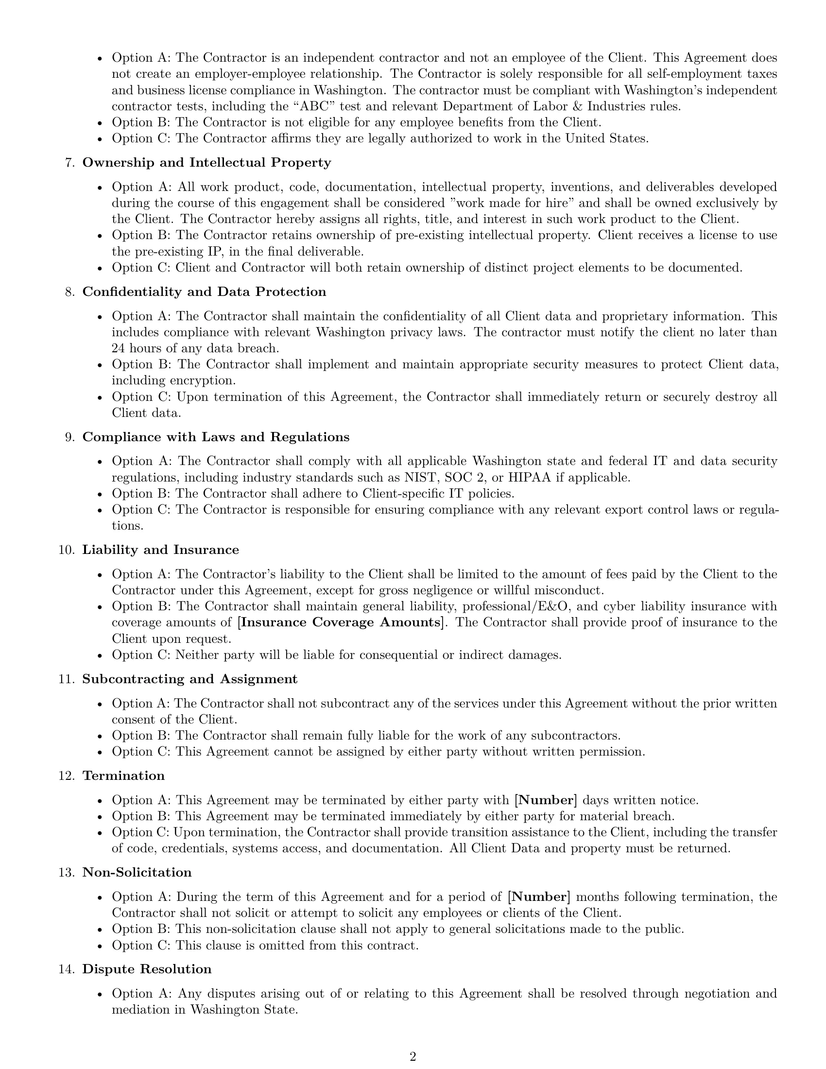 Preview page 2 of Free Washington IT independent contractor agreement template