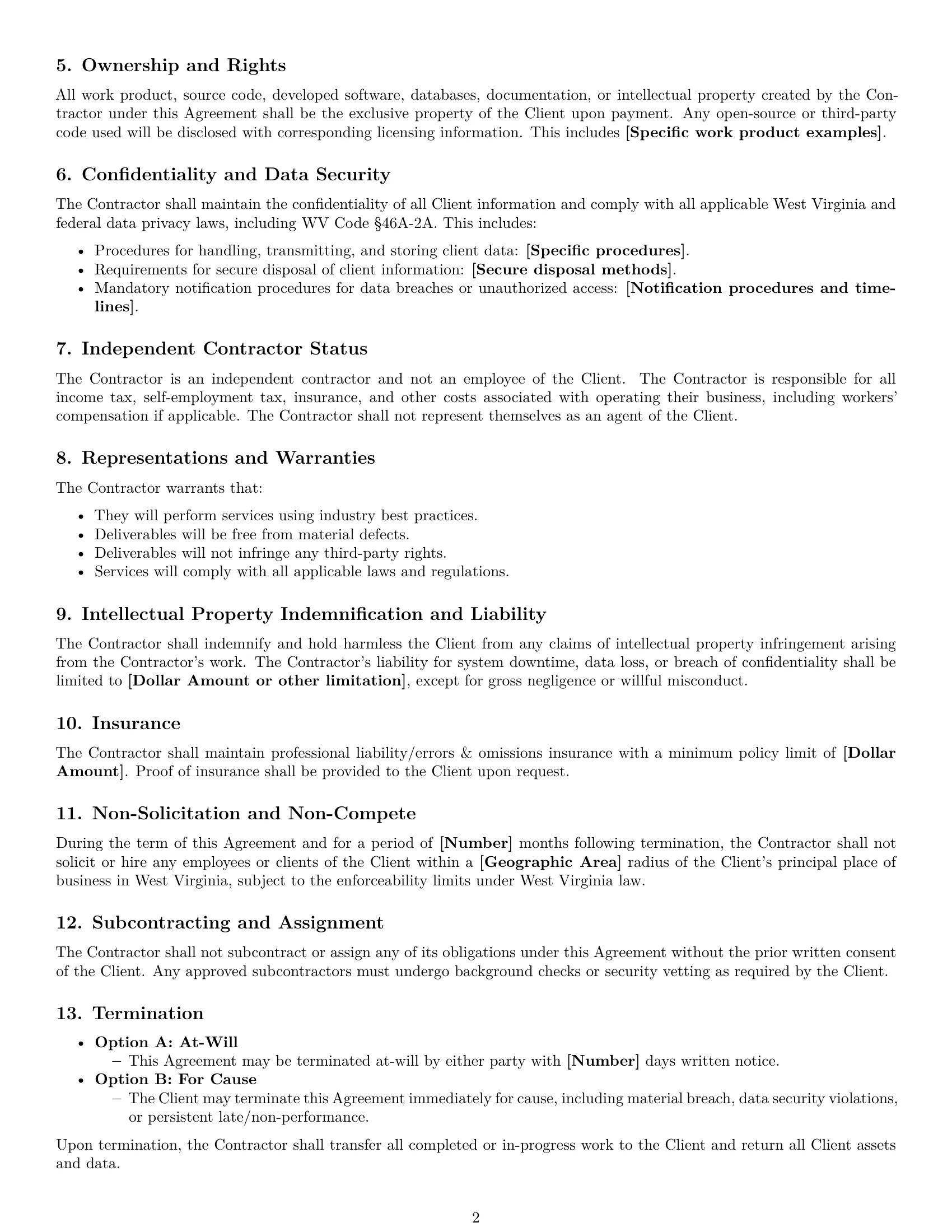 Preview page 2 of Free West Virginia IT independent contractor agreement template