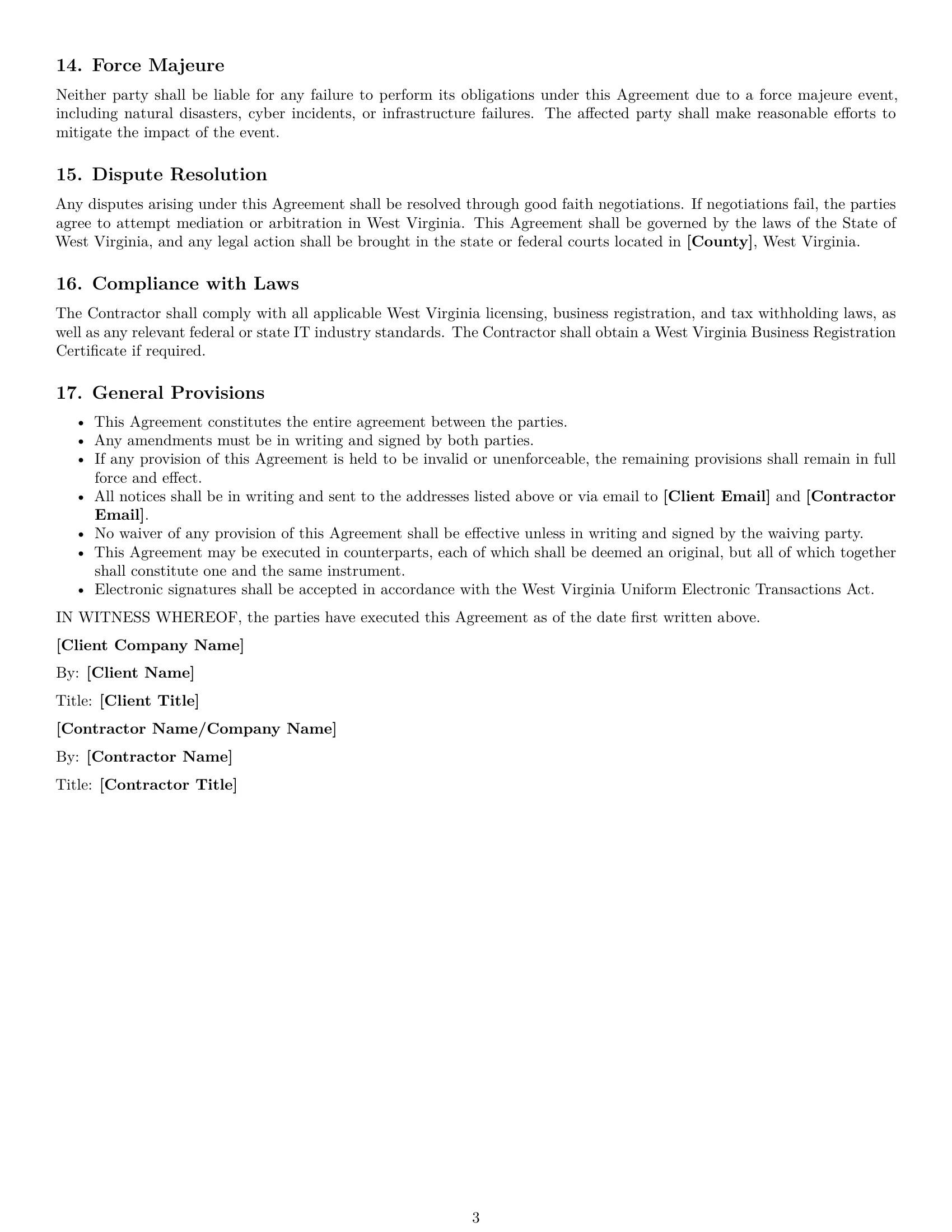 Preview page 3 of Free West Virginia IT independent contractor agreement template