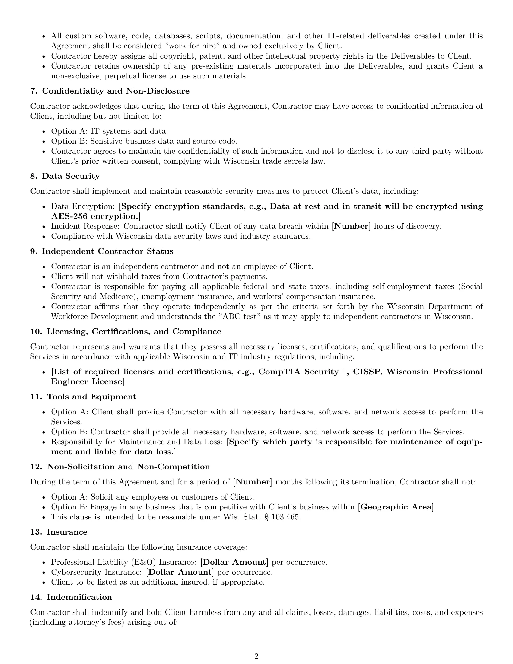 Preview page 2 of Free Wisconsin IT independent contractor agreement template