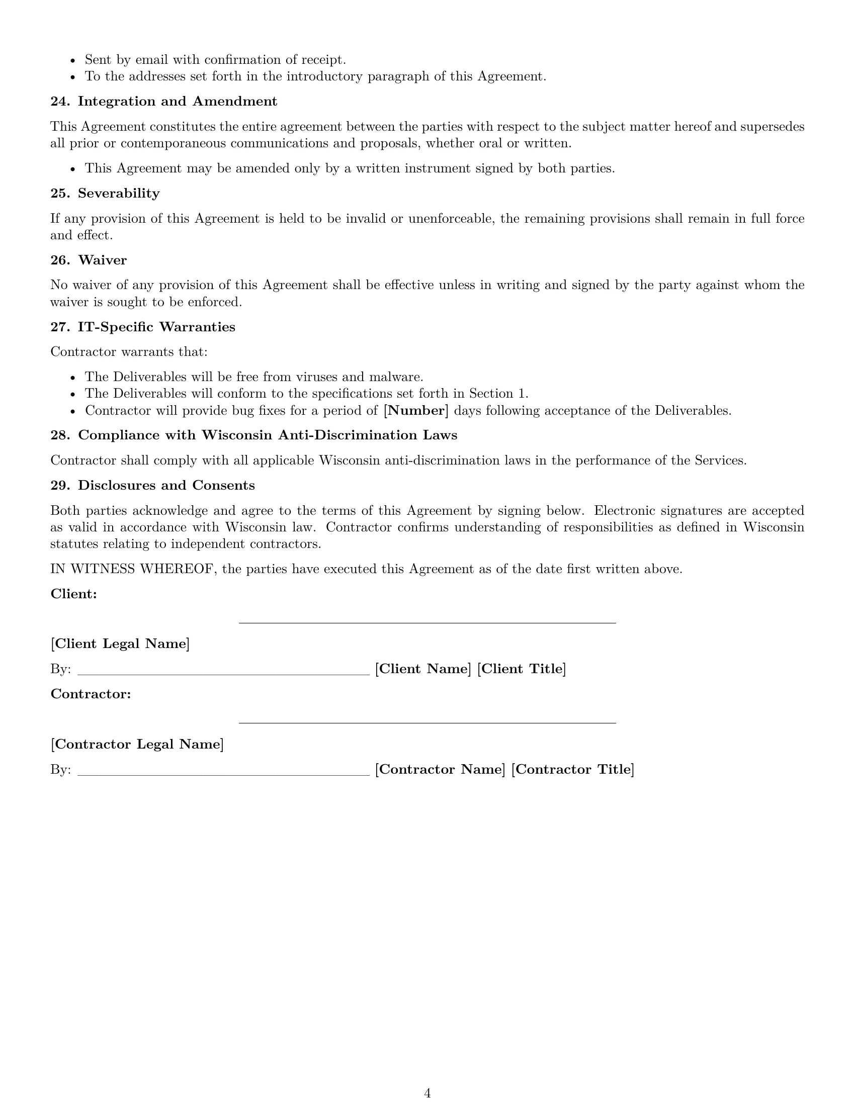 Preview page 4 of Free Wisconsin IT independent contractor agreement template