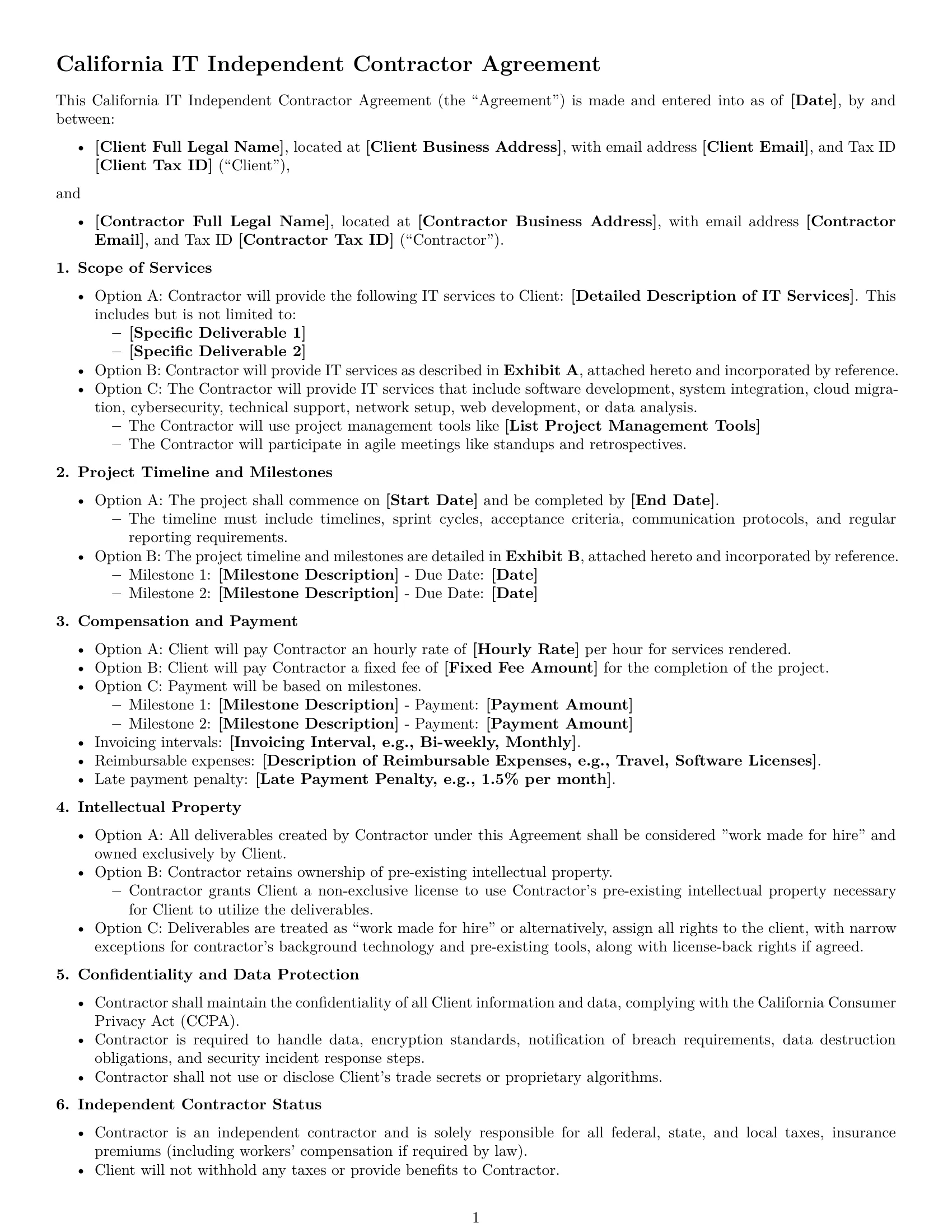 Preview page 1 of Free California IT independent contractor agreement template