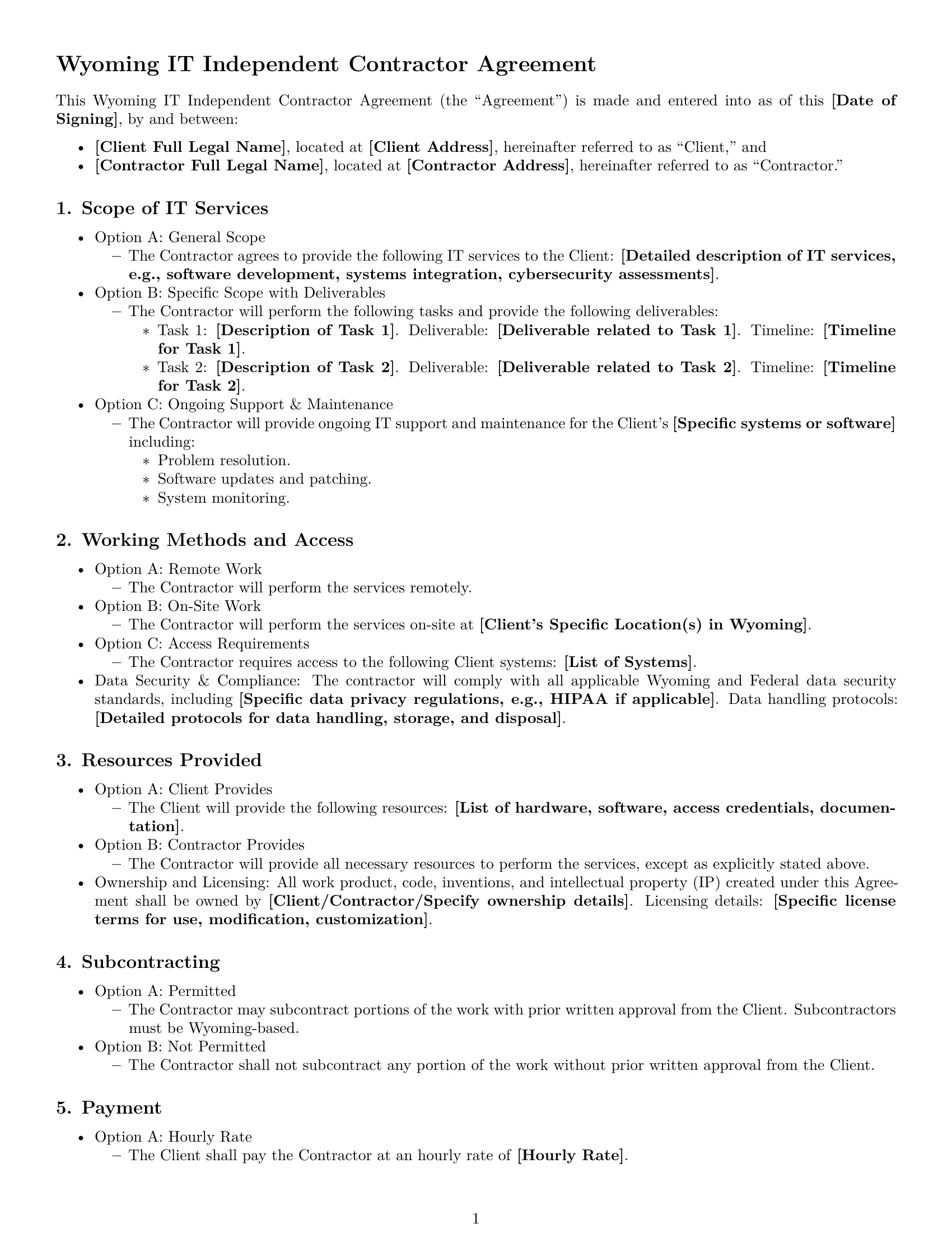Preview page 1 of Free Wyoming IT independent contractor agreement template