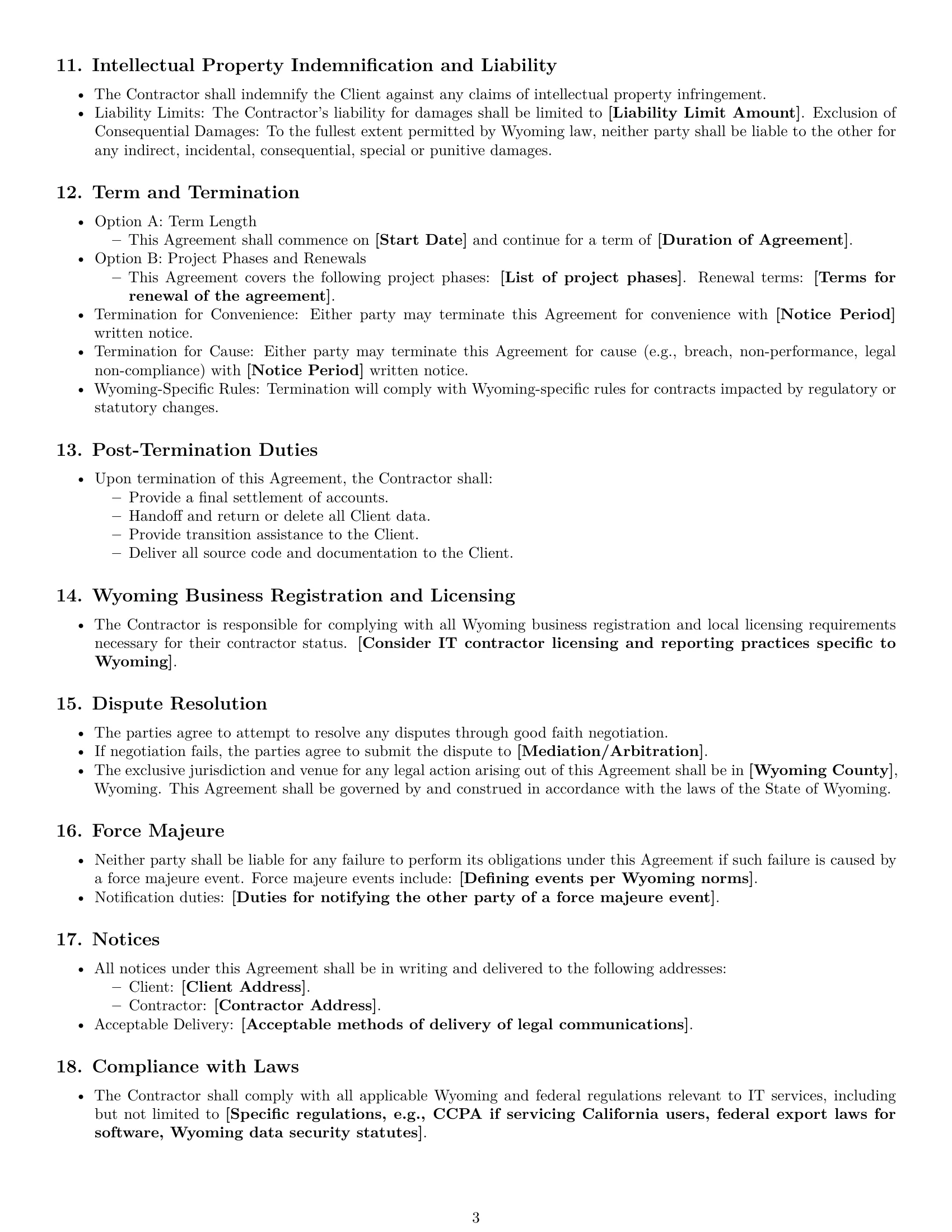 Preview page 3 of Free Wyoming IT independent contractor agreement template