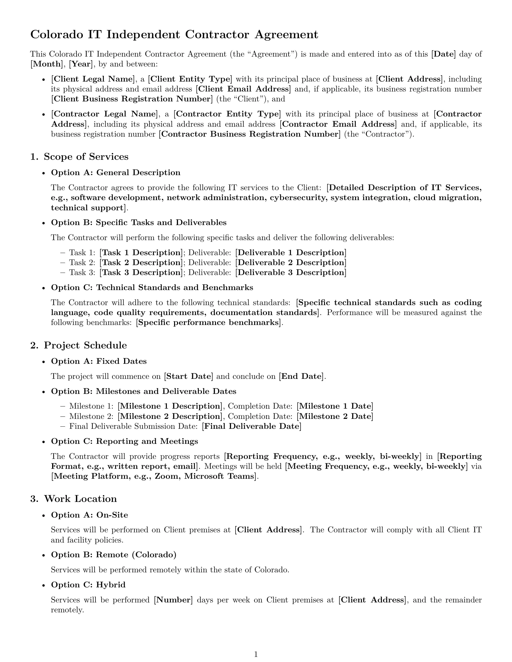 Preview page 1 of Free Colorado IT independent contractor agreement template