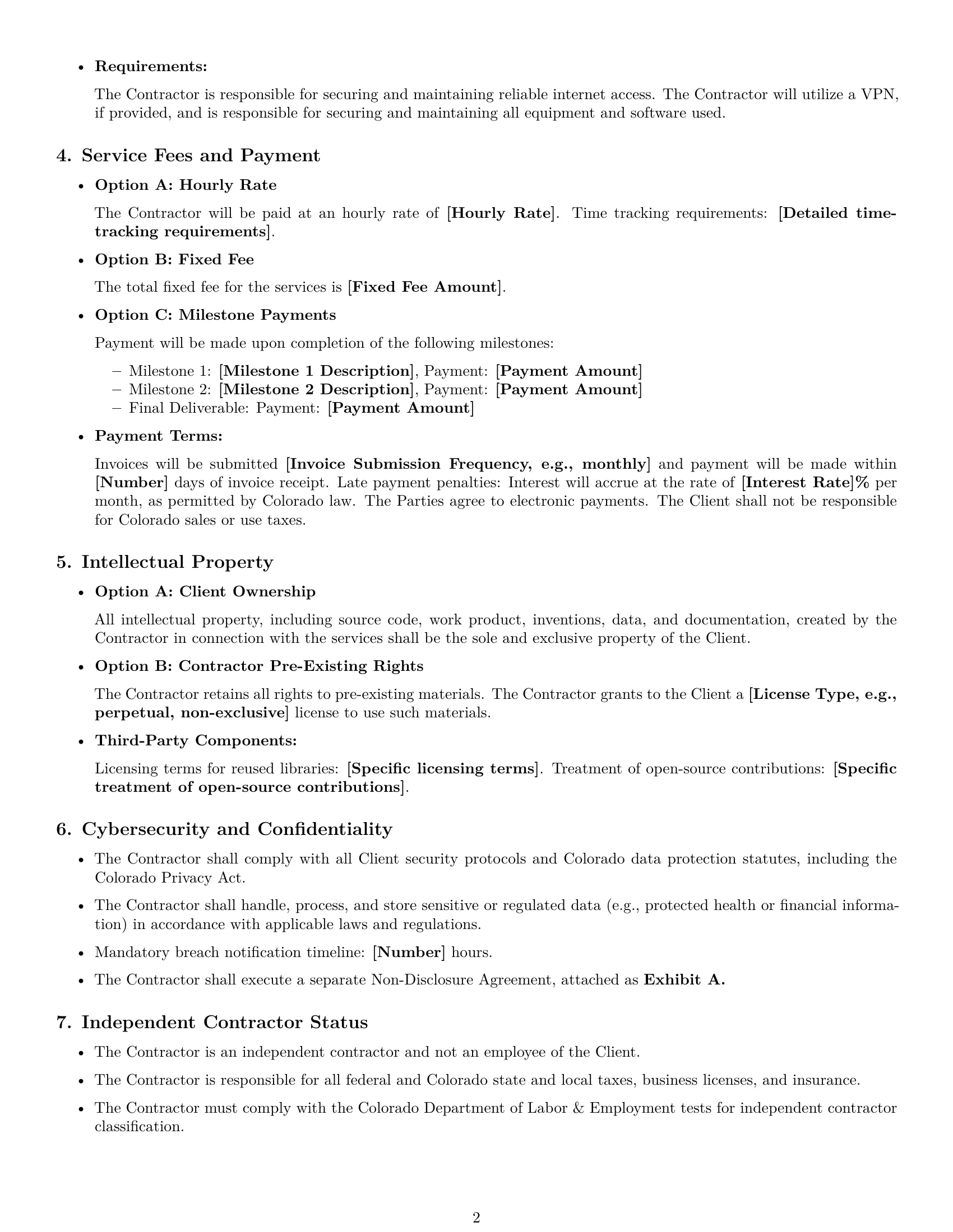 Preview page 2 of Free Colorado IT independent contractor agreement template
