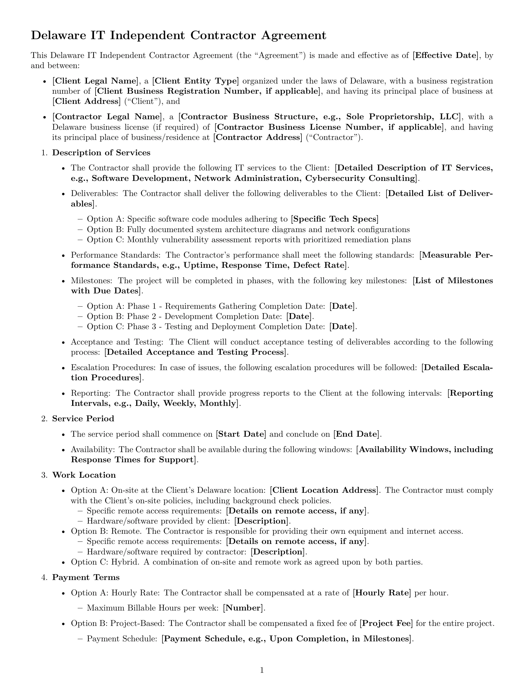 Preview page 1 of Free Delaware IT independent contractor agreement template