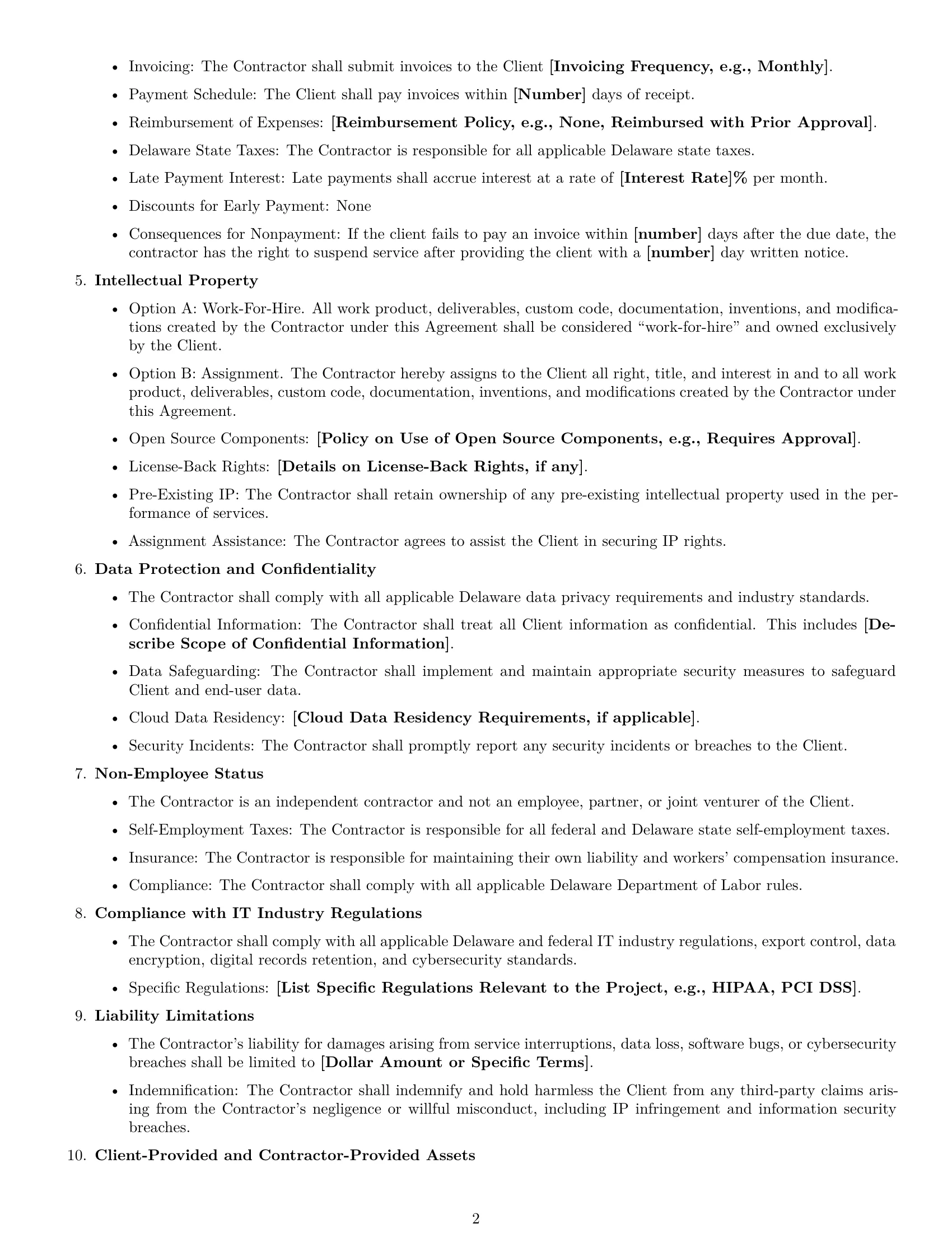 Preview page 2 of Free Delaware IT independent contractor agreement template