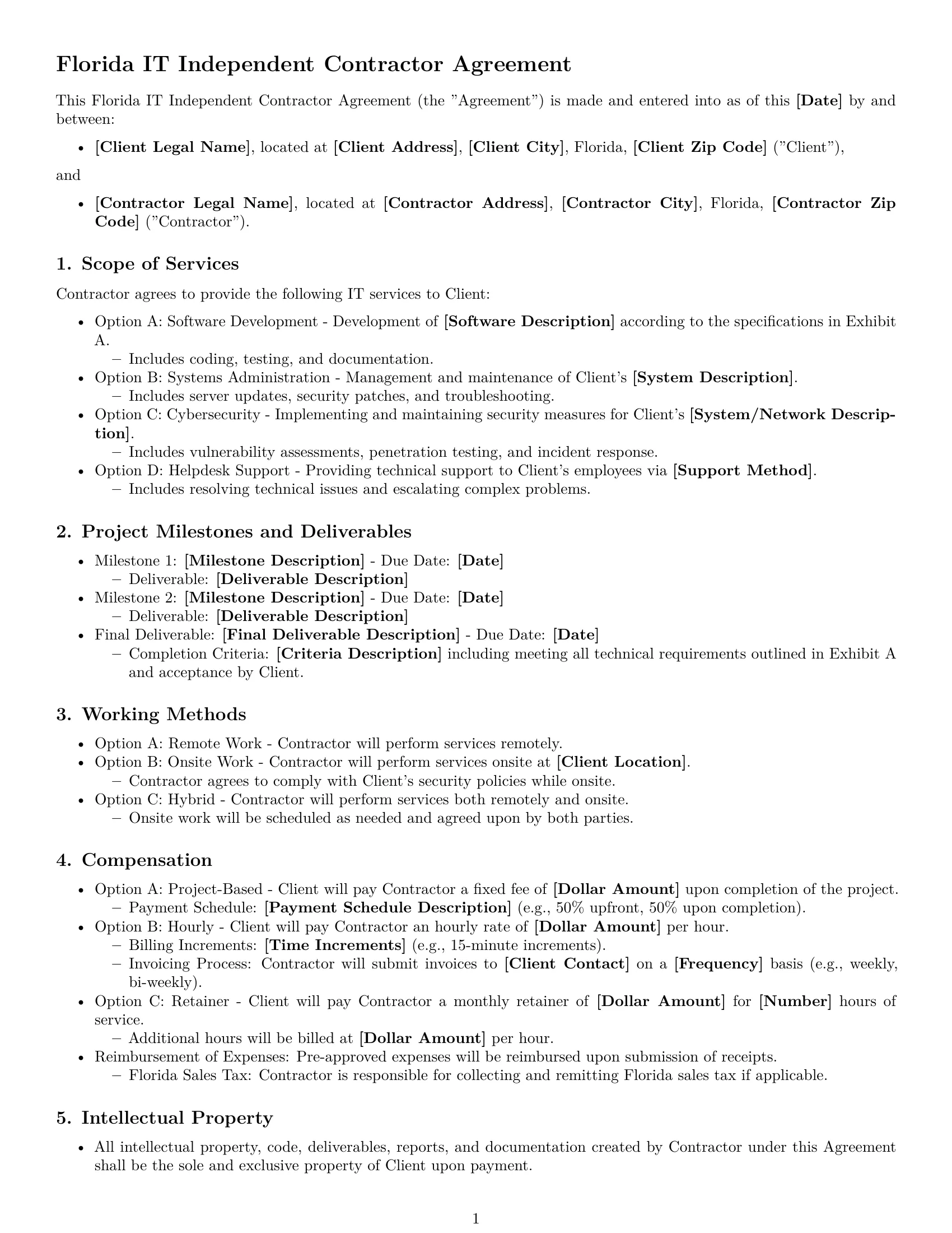 Preview page 1 of Free Florida IT independent contractor agreement template