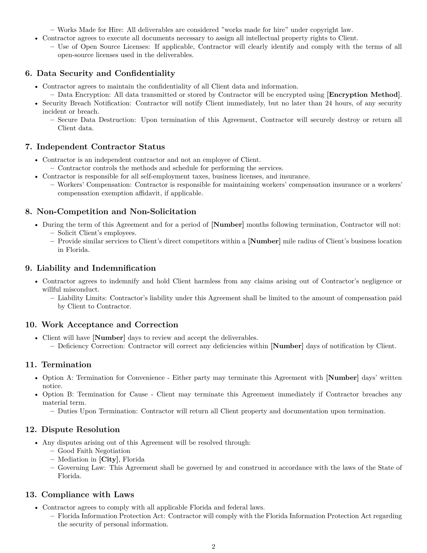 Preview page 2 of Free Florida IT independent contractor agreement template