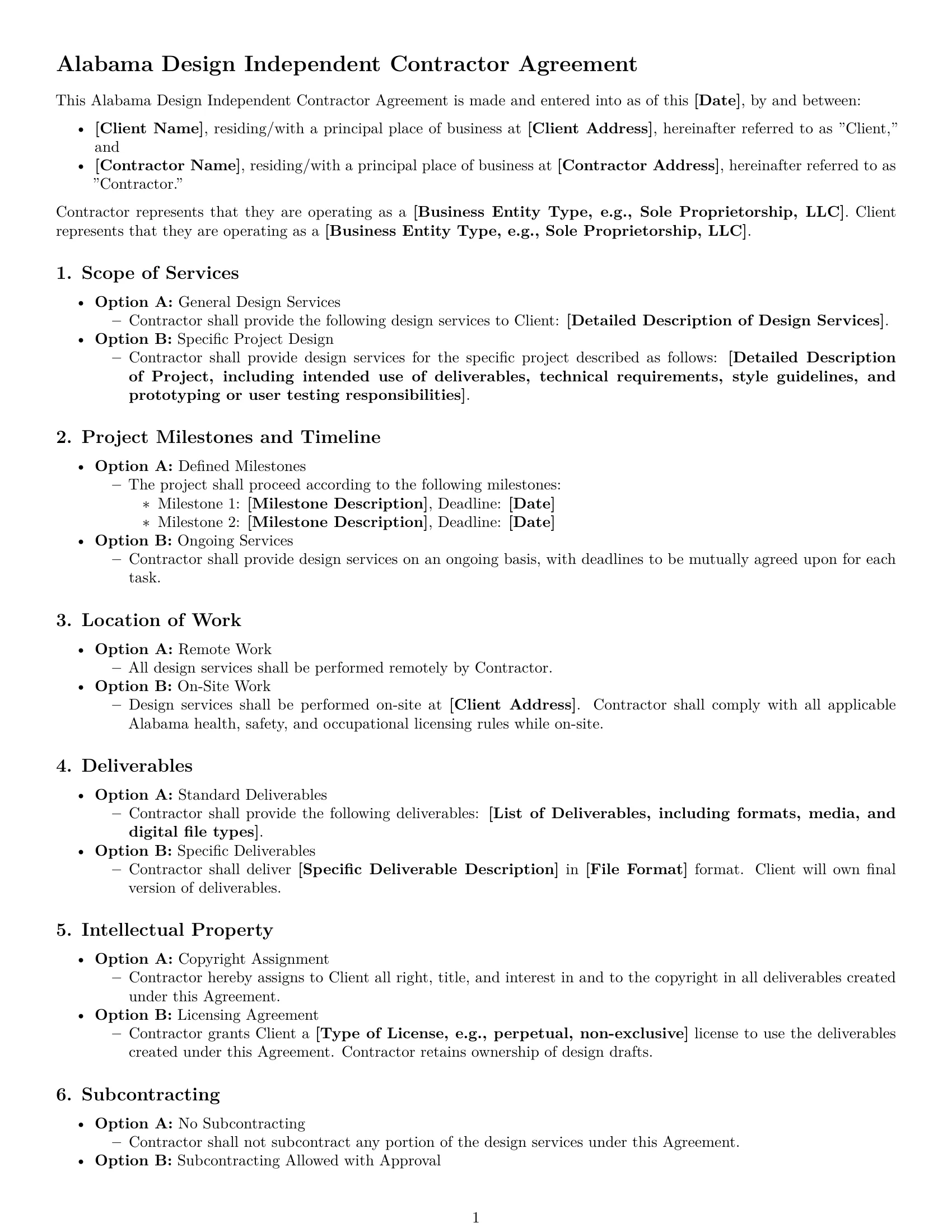 Preview page 1 of Free Alabama design independent contractor agreement template